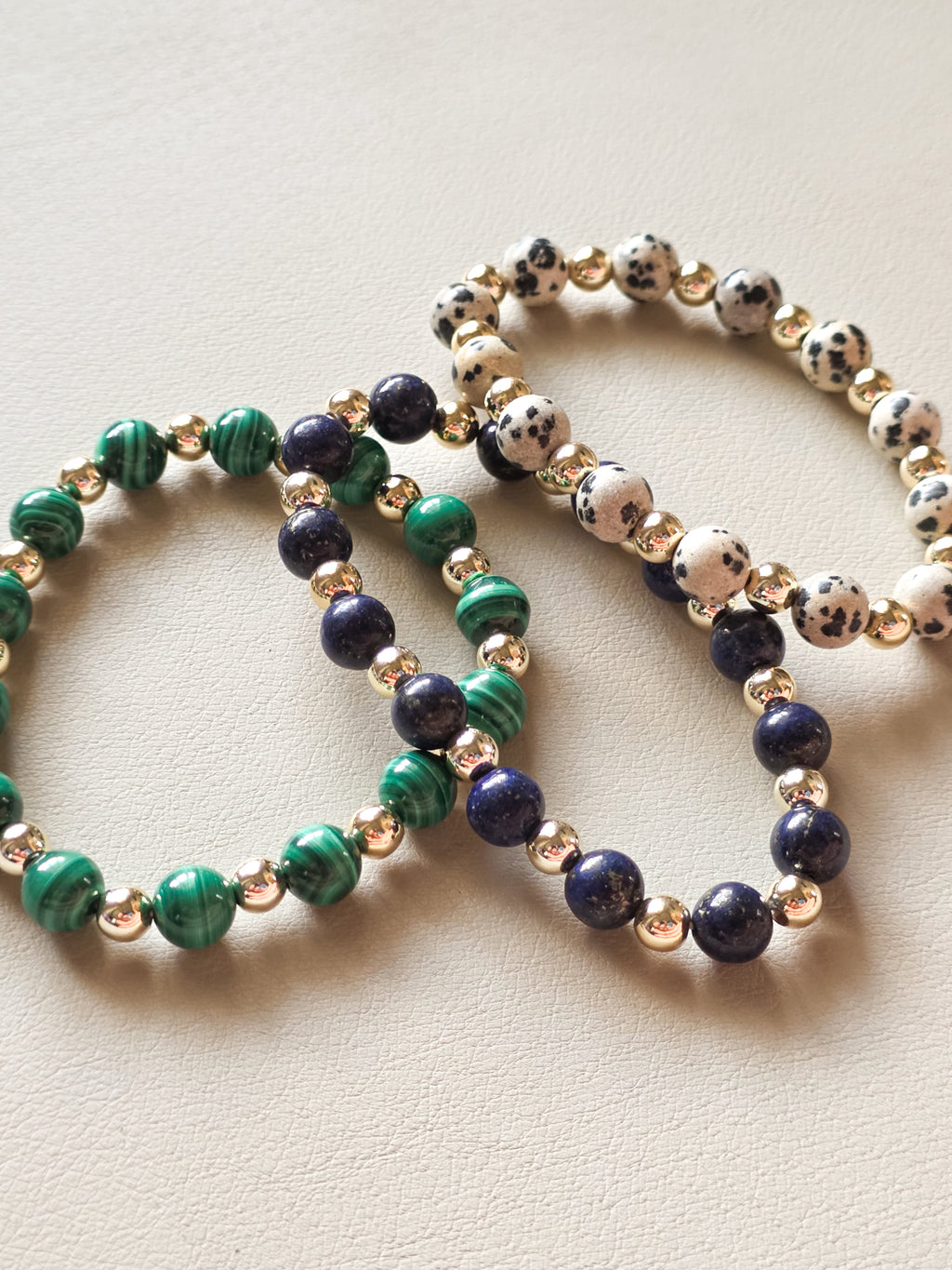 Gold-Filled Dalmatian Jasper Beaded Bracelet