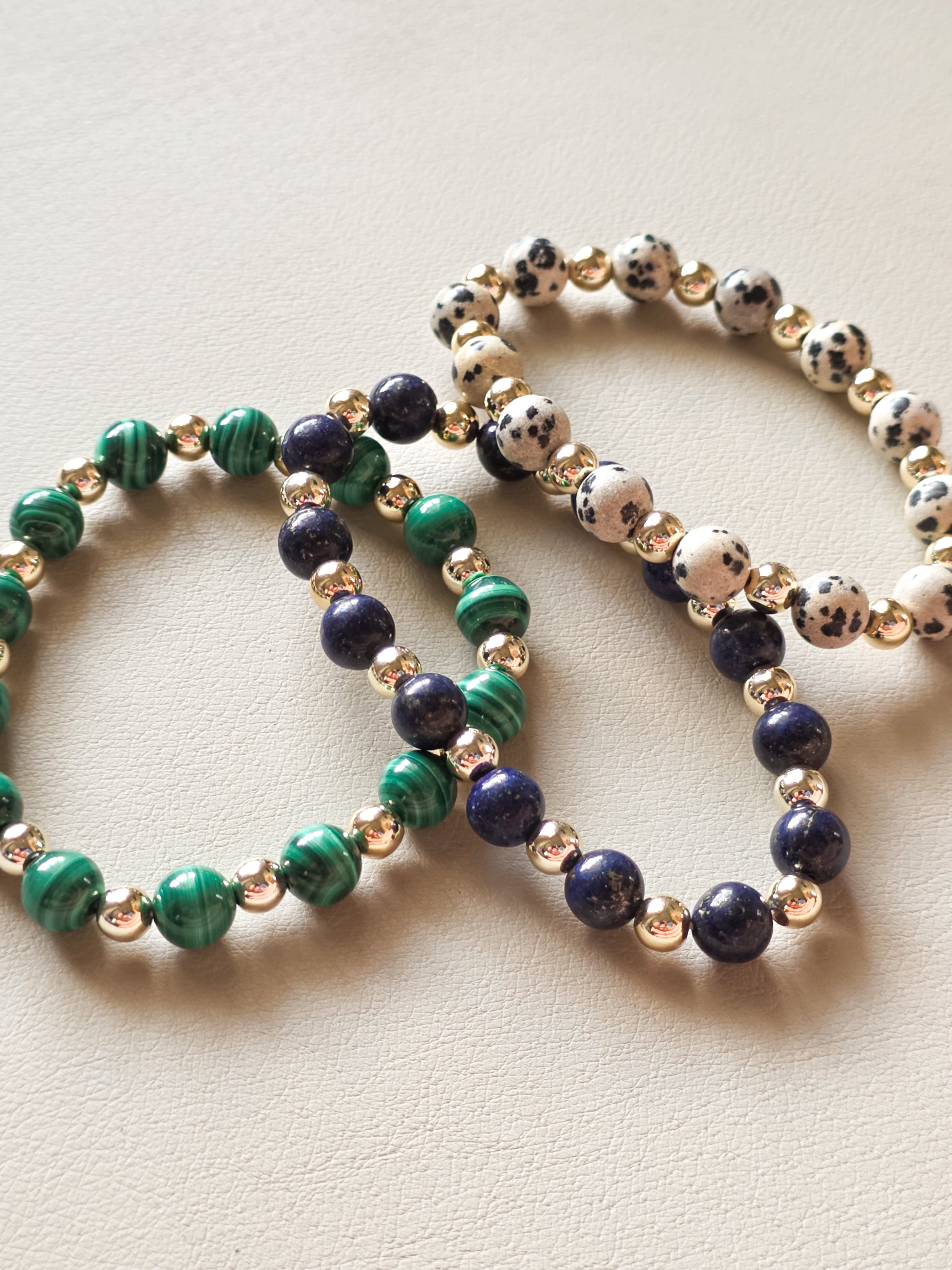 Gold-Filled Dalmatian Jasper Beaded Bracelet