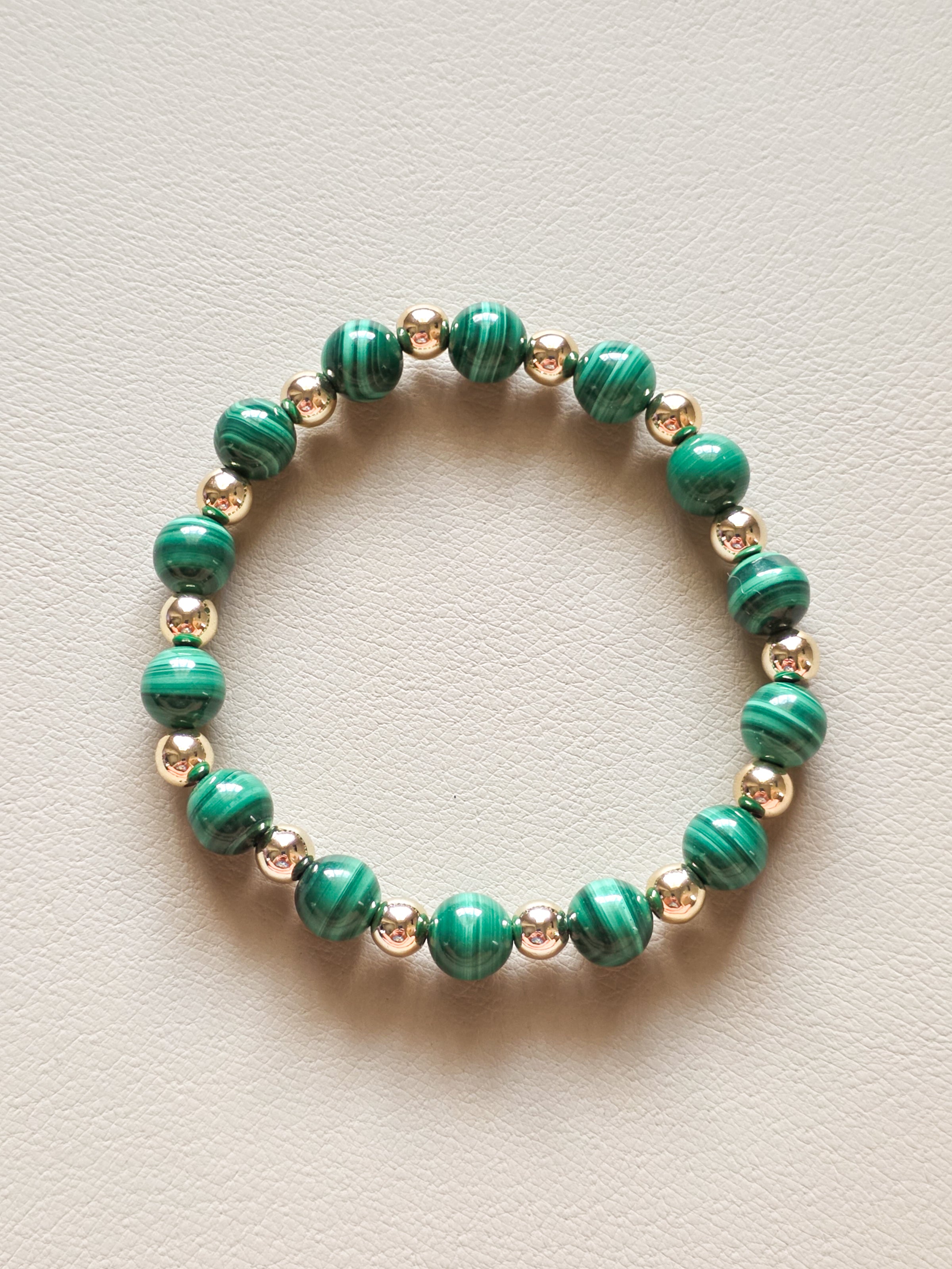 Gold-Filled Malachite Beaded Bracelet