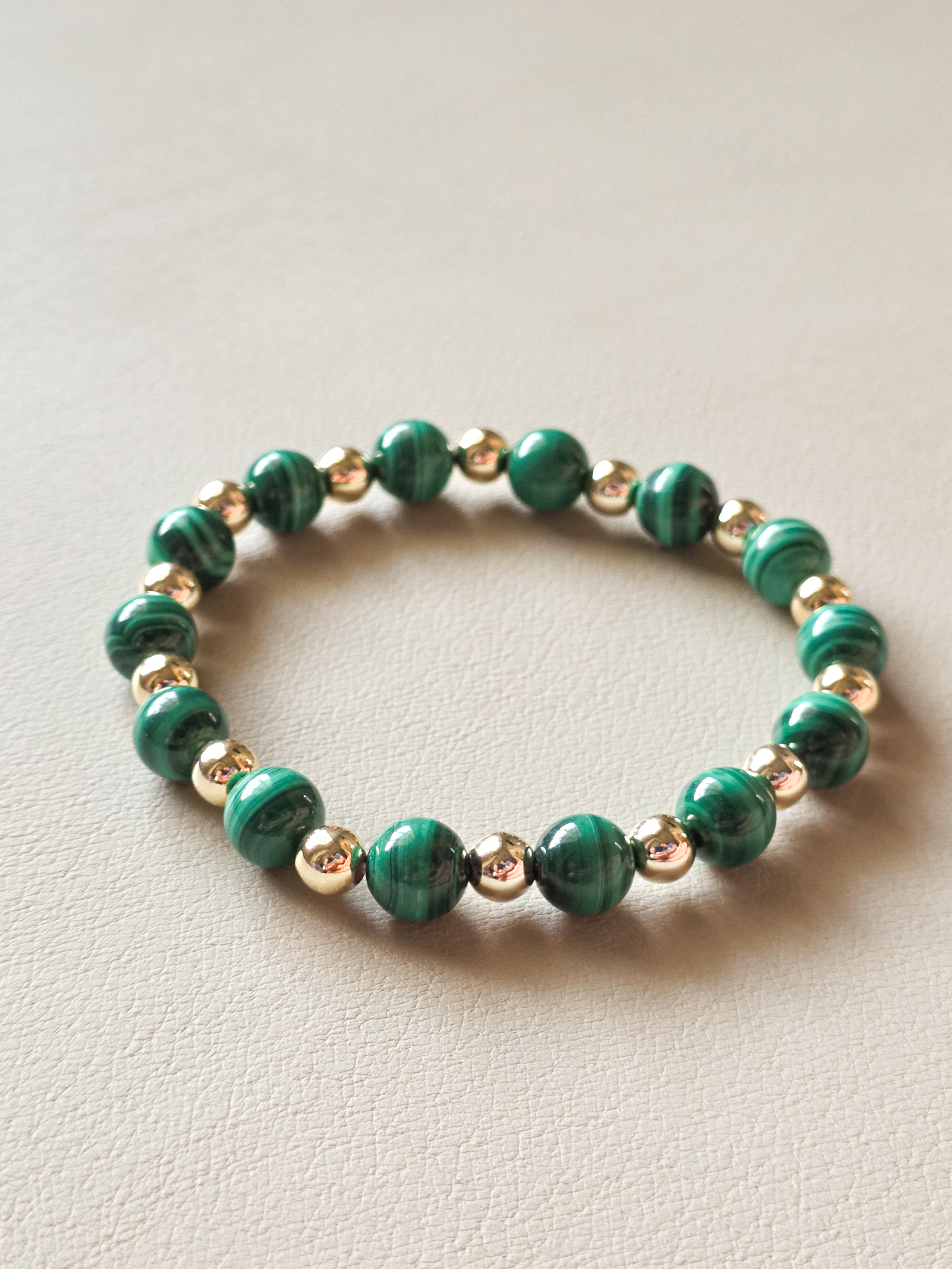 Gold-Filled Malachite Beaded Bracelet