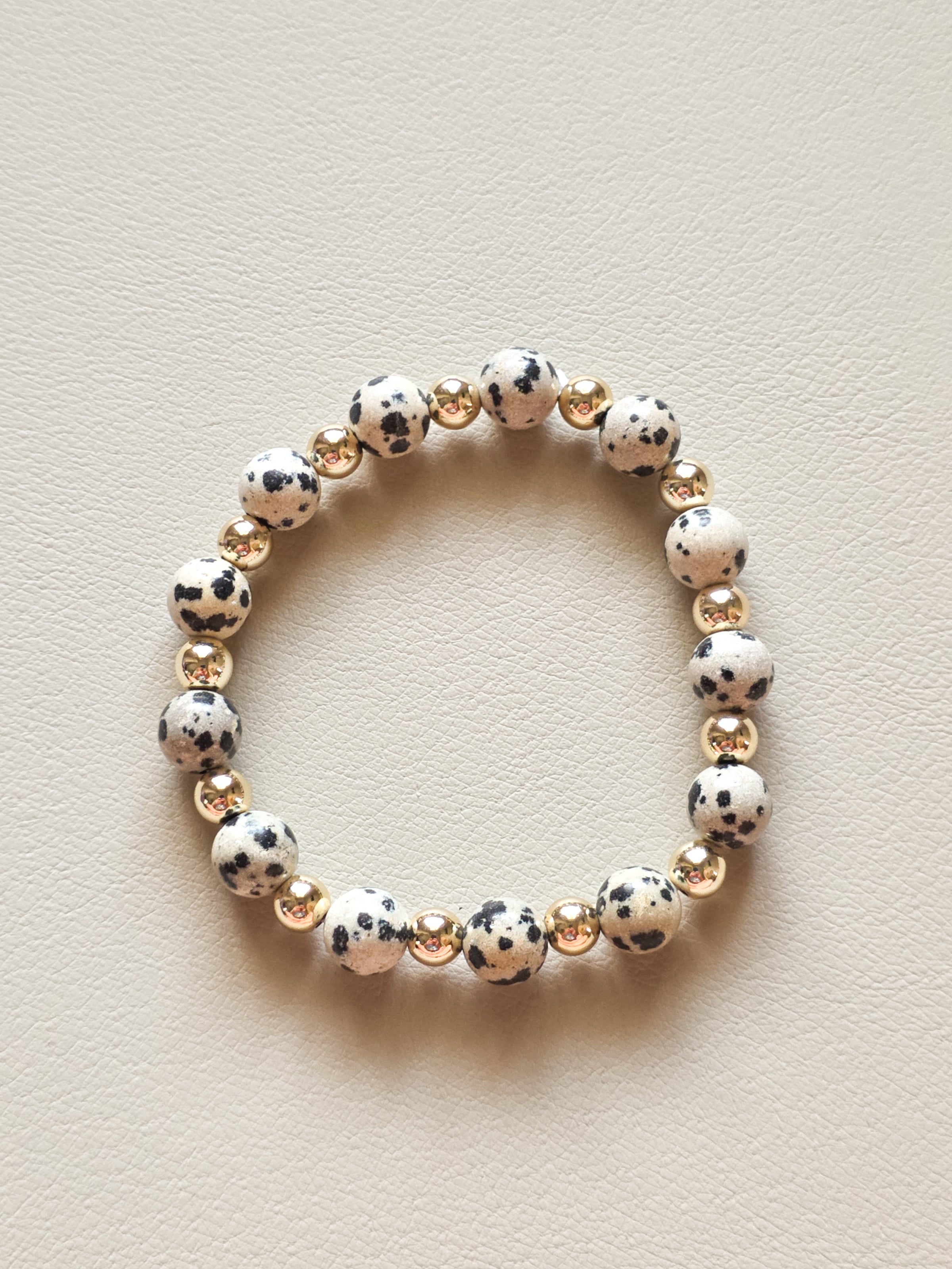 Gold-Filled Dalmatian Jasper Beaded Bracelet