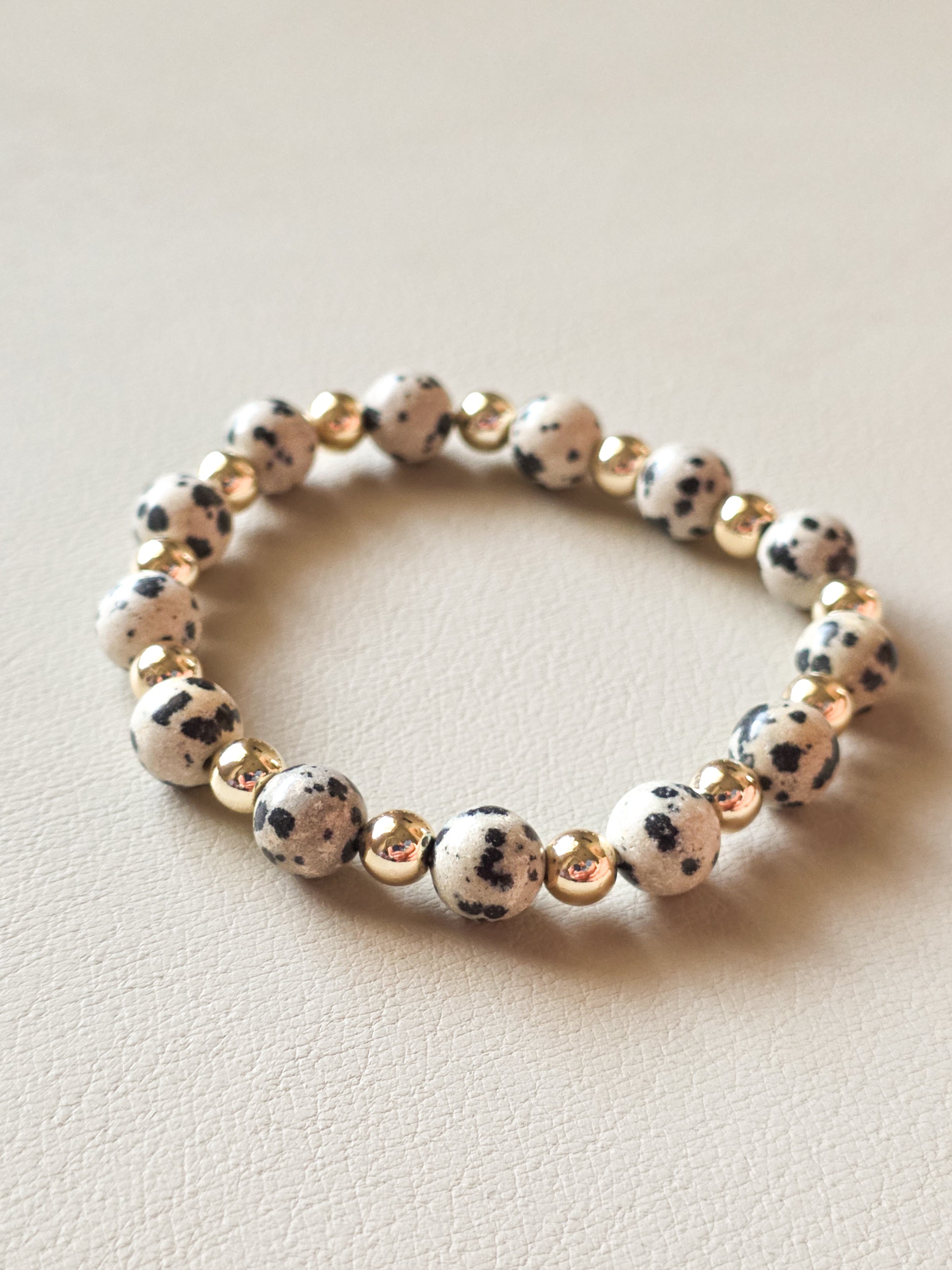 Gold-Filled Dalmatian Jasper Beaded Bracelet
