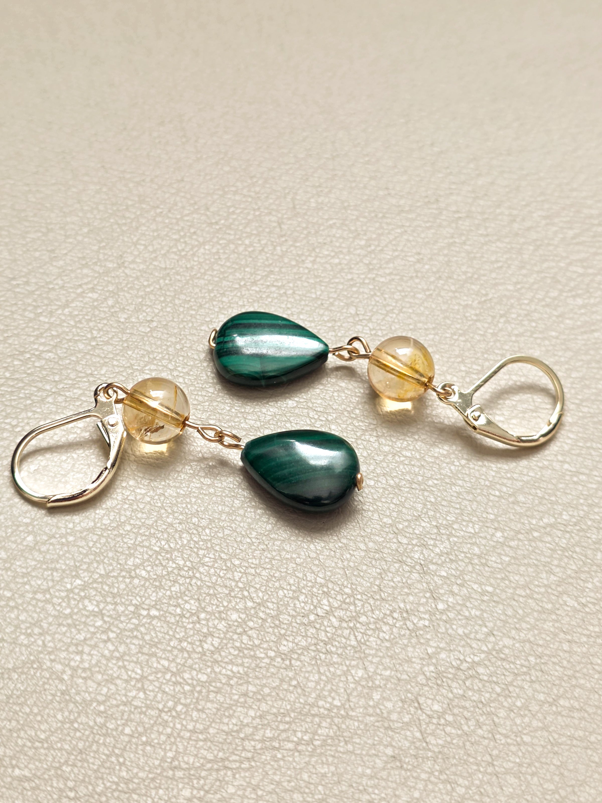 Citrine Malachite Tiered Earrings