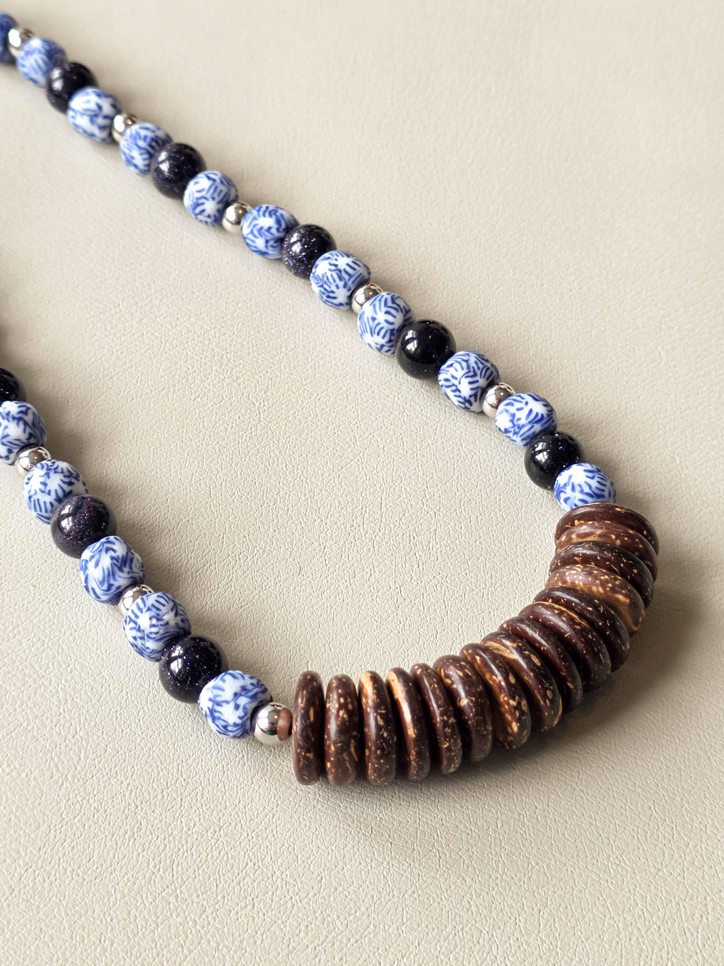 Blue and White Ghana Glass Beaded Necklace