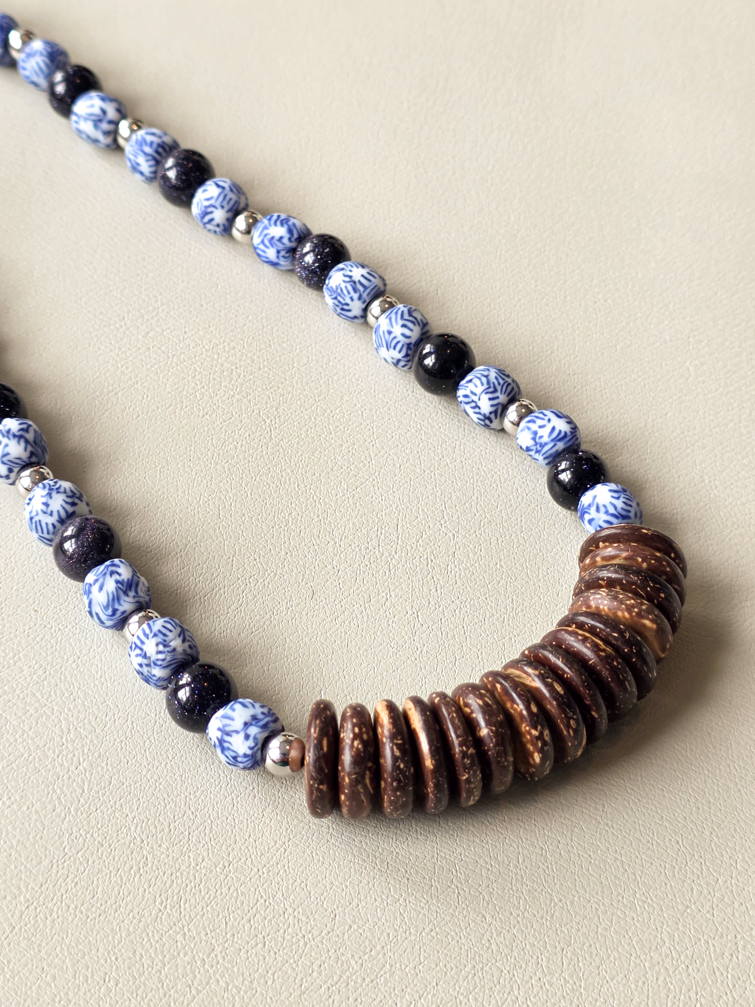 Blue and White Ghana Glass Beaded Necklace