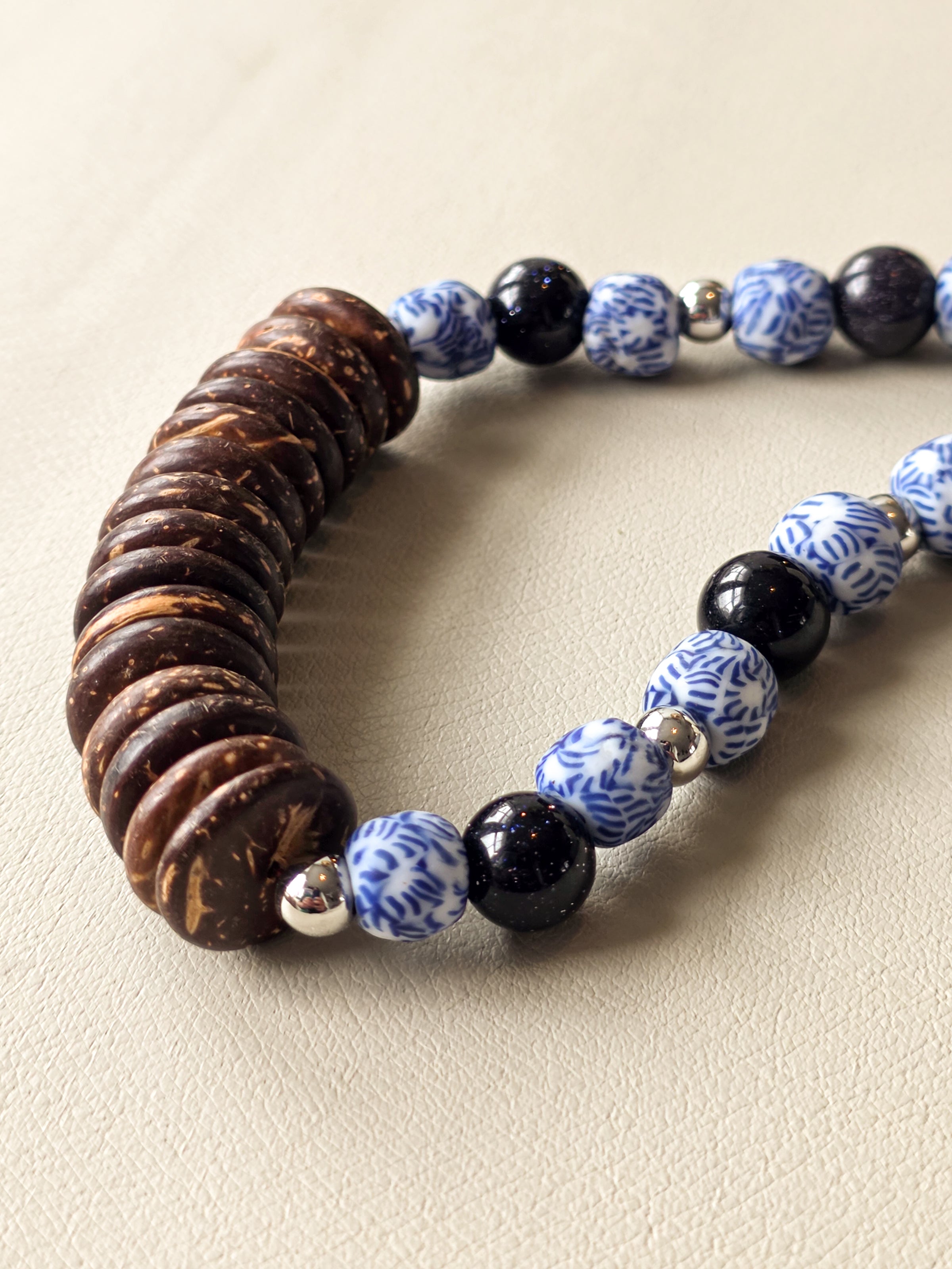 Blue and White Ghana Glass Beaded Necklace