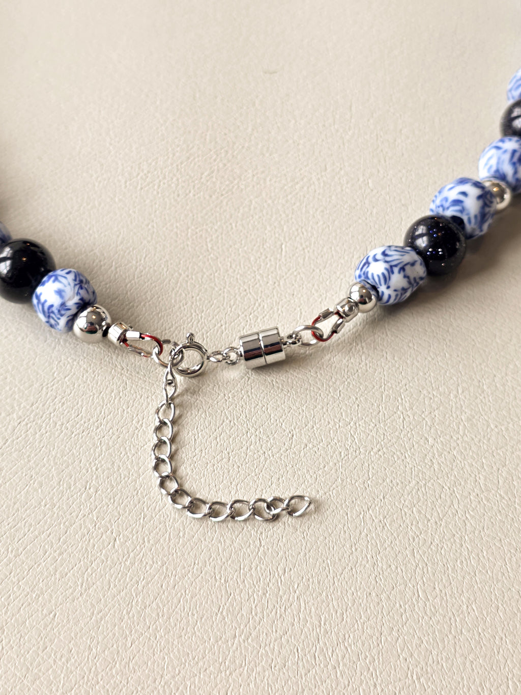 Blue and White Ghana Glass Beaded Necklace