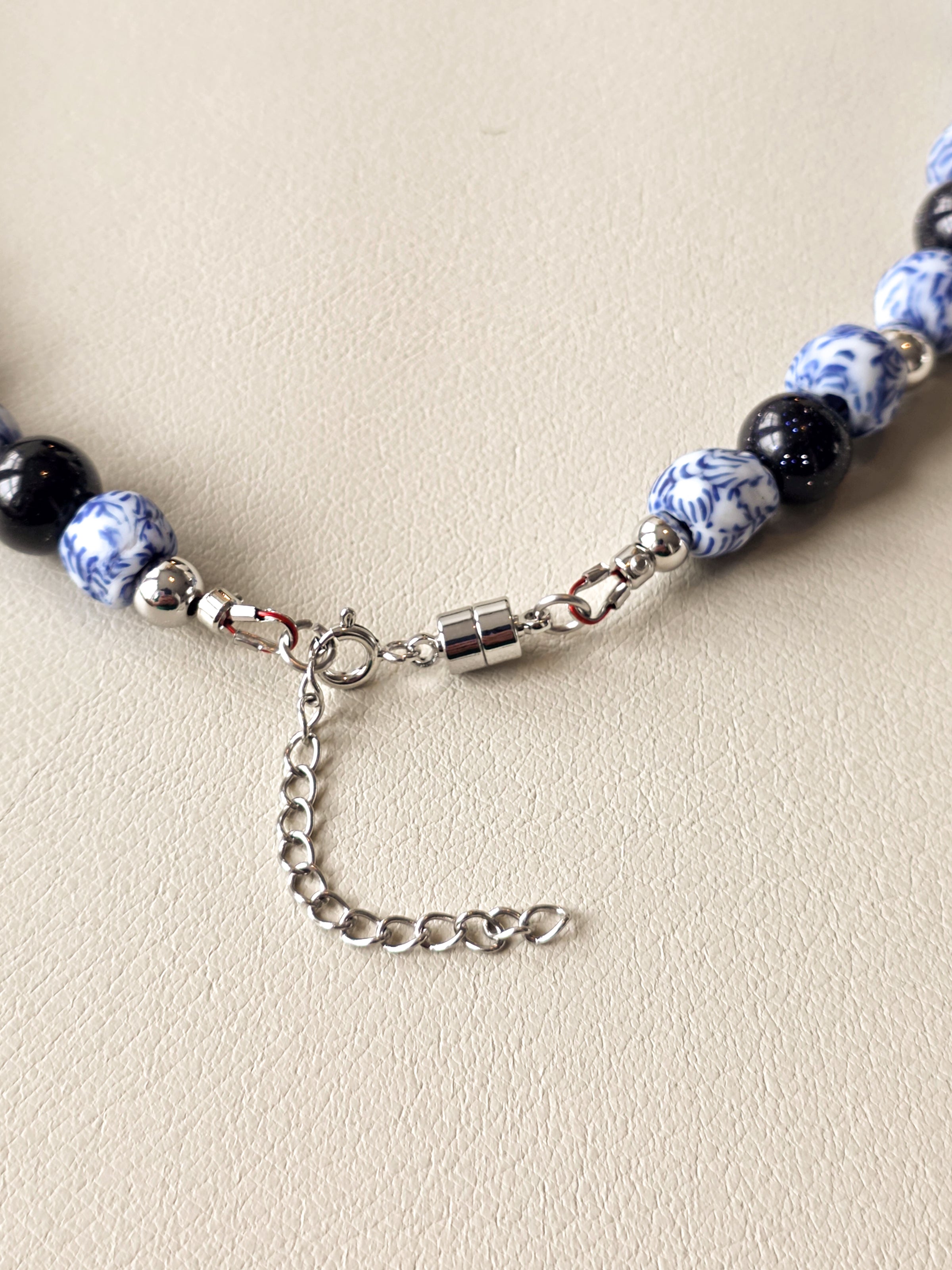 Blue and White Ghana Glass Beaded Necklace