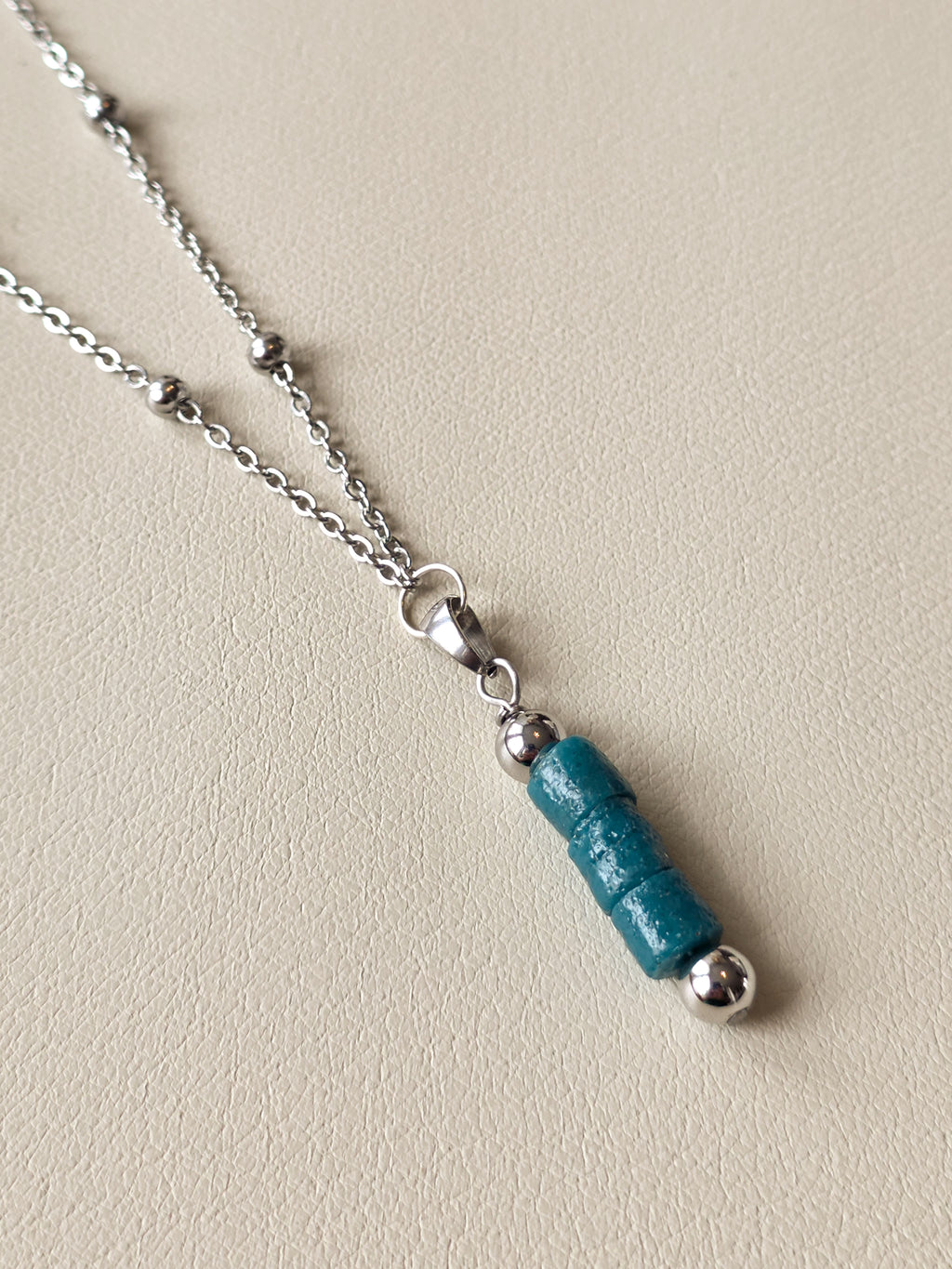 Teal Ghana Bead Drop Pendant Necklace