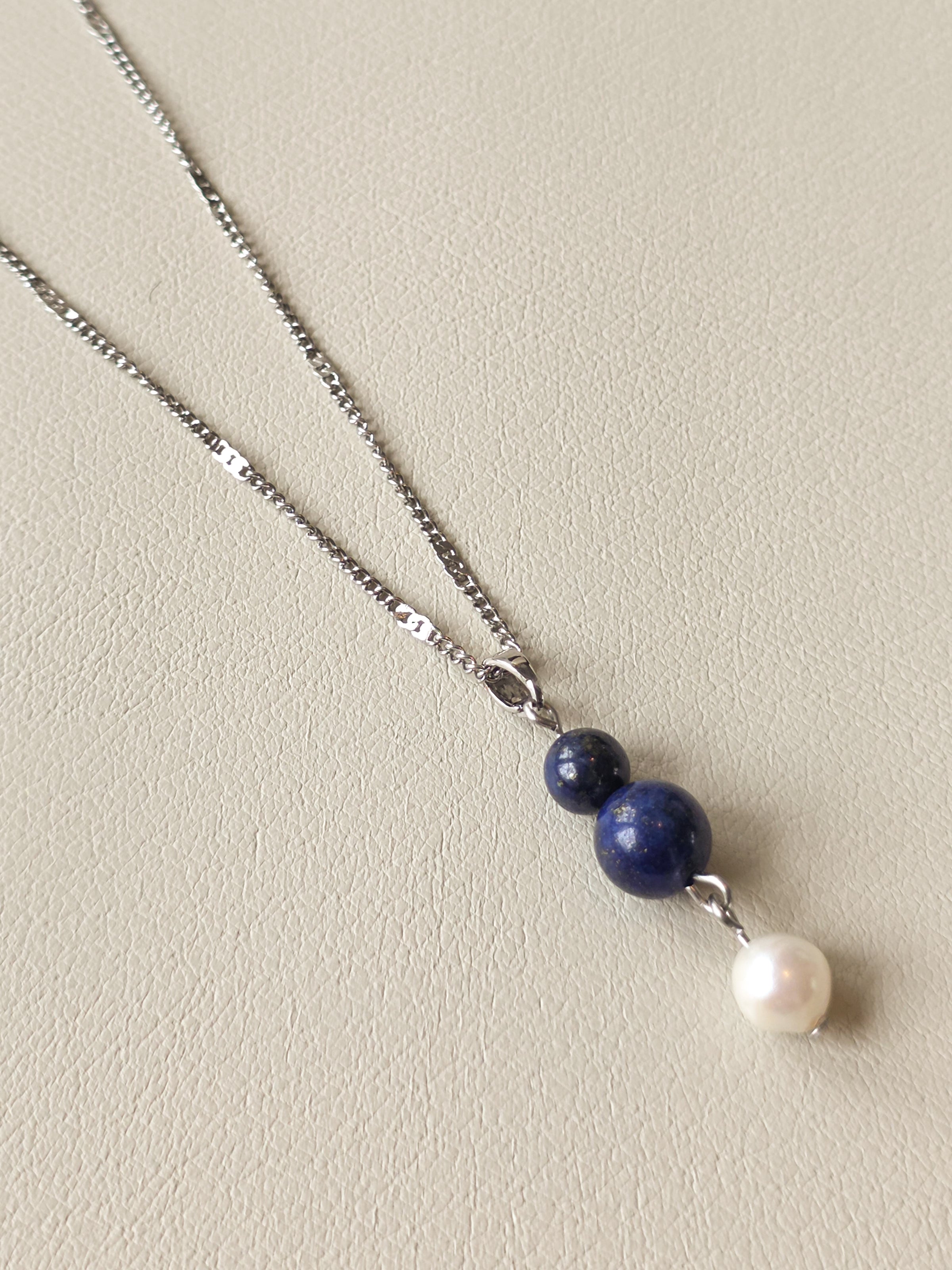 Twin Lapis Silver Pendant Necklace