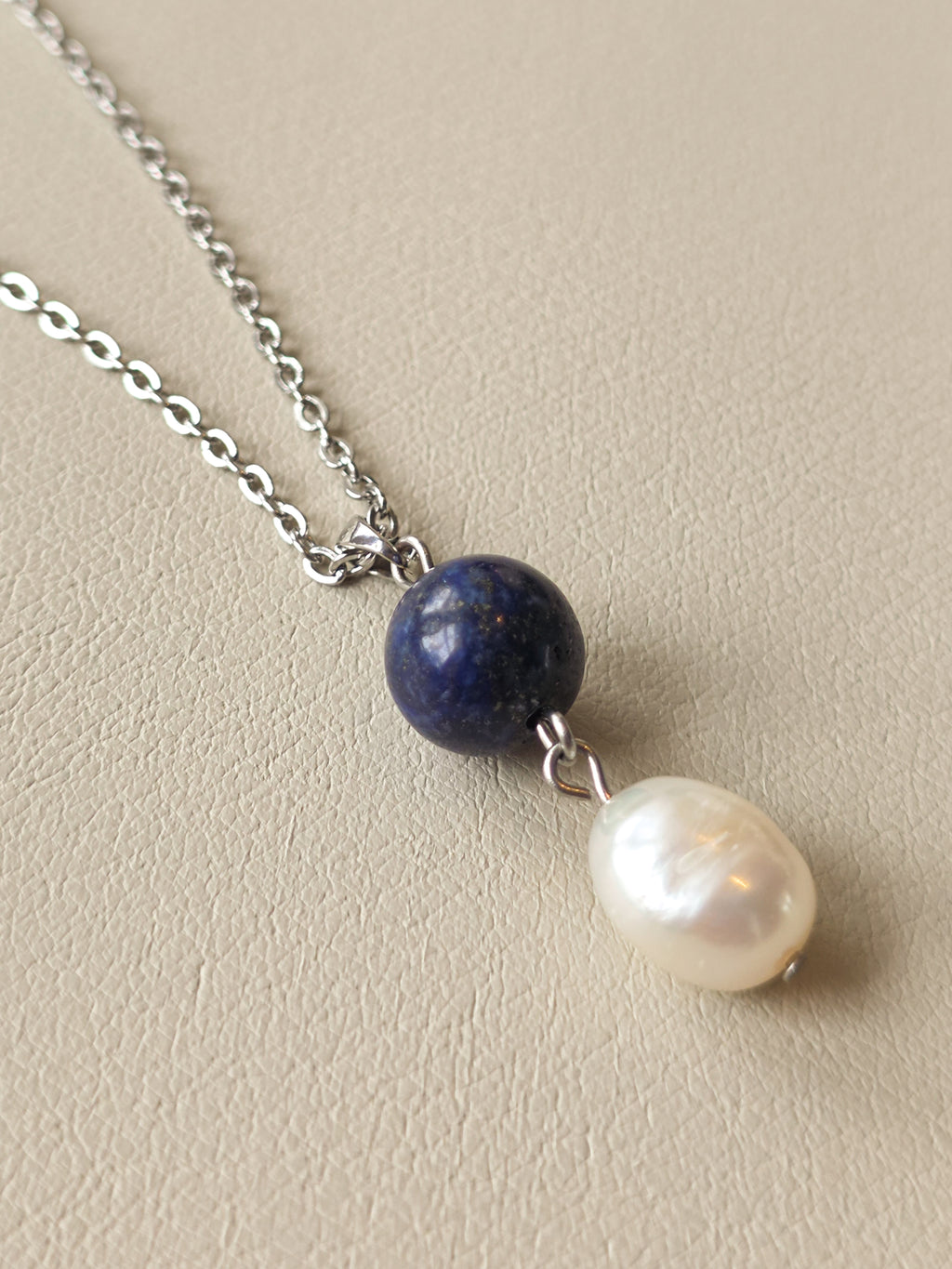 Lapis and Pearl Silver Pendant Necklace