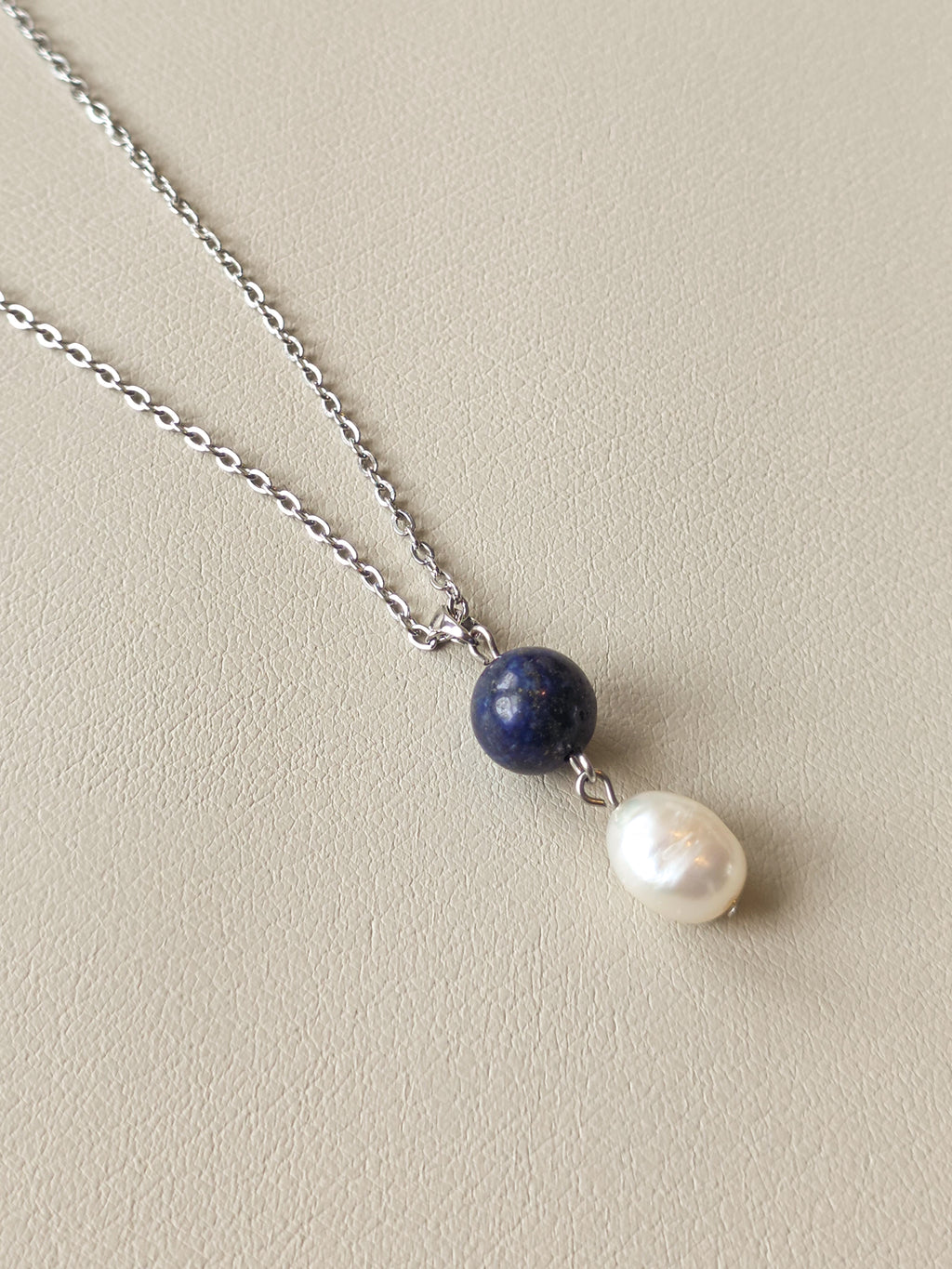 Lapis and Pearl Silver Pendant Necklace