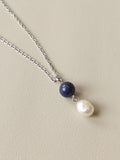 Lapis and Pearl Silver Pendant Necklace