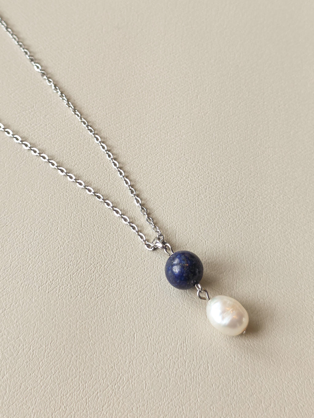 Lapis and Pearl Silver Pendant Necklace