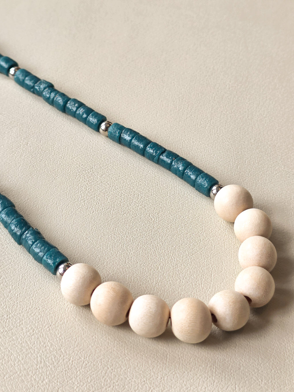 Teal Ghana Glass and Wood Necklace