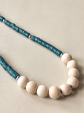 Teal Ghana Glass and Wood Necklace