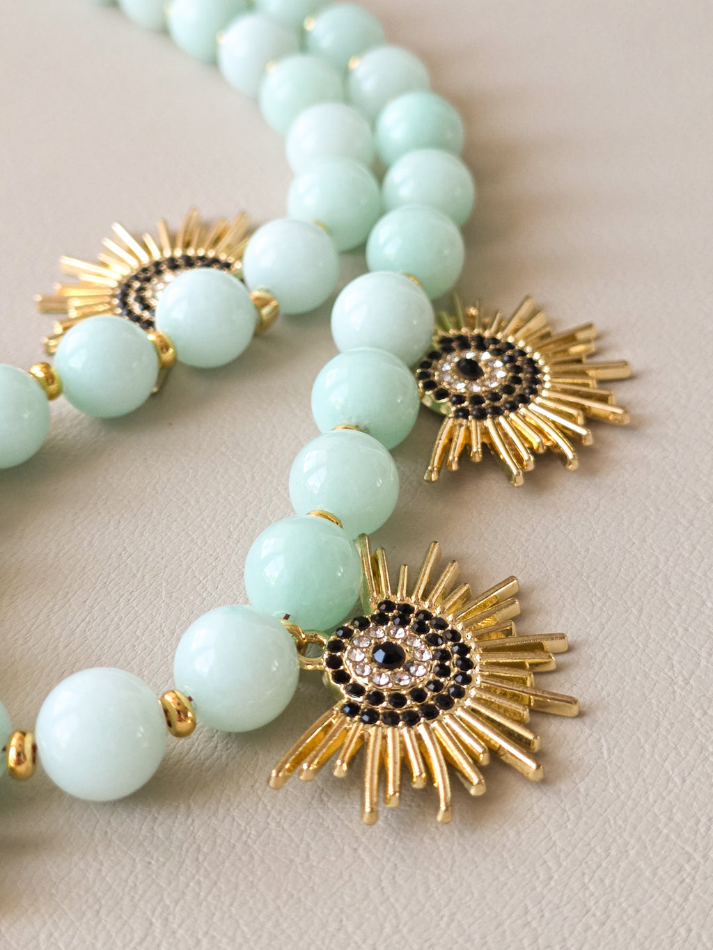Amazonite Stone & Radiant Eye Charm Necklace