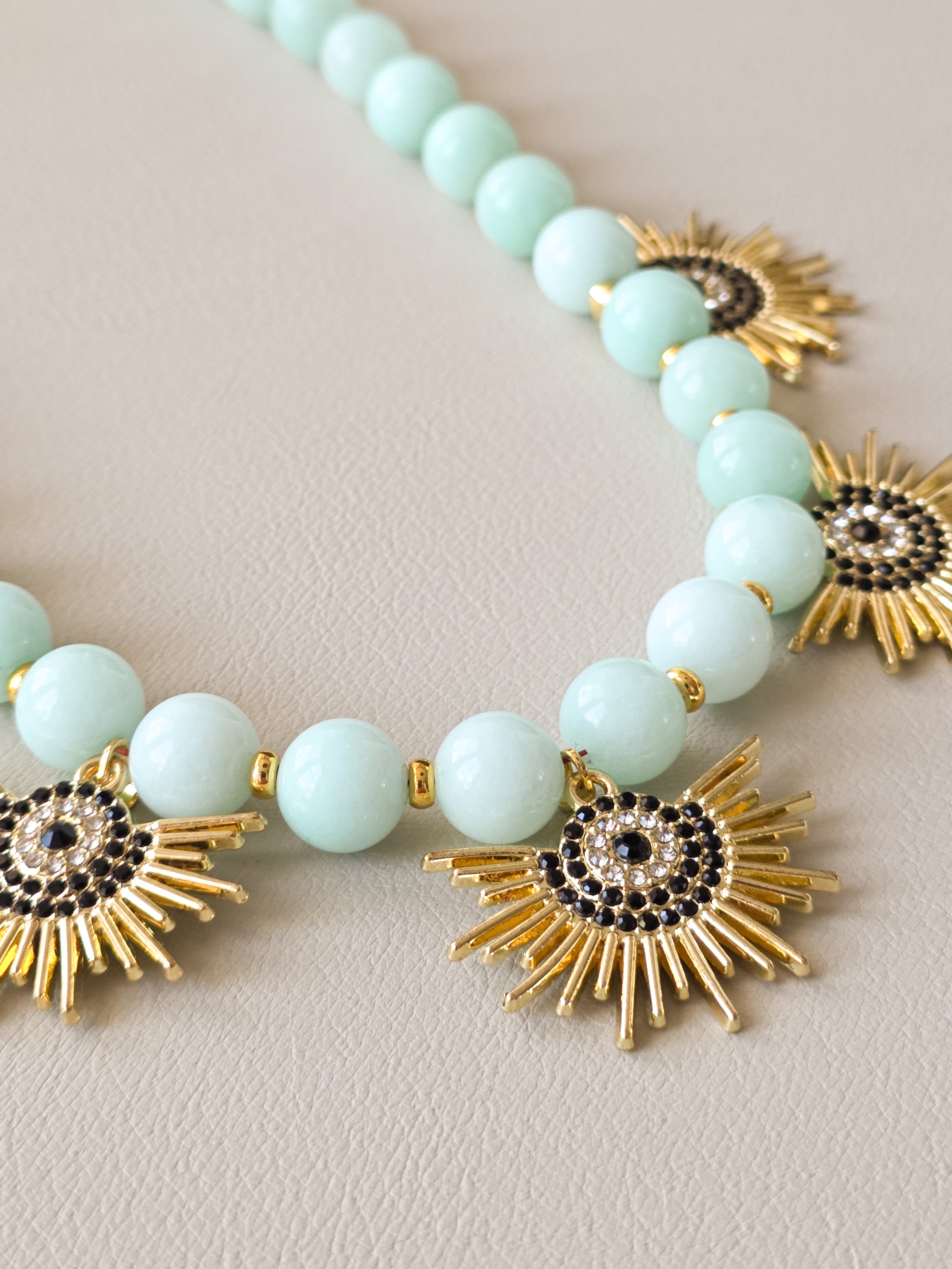 Amazonite Stone & Radiant Eye Charm Necklace