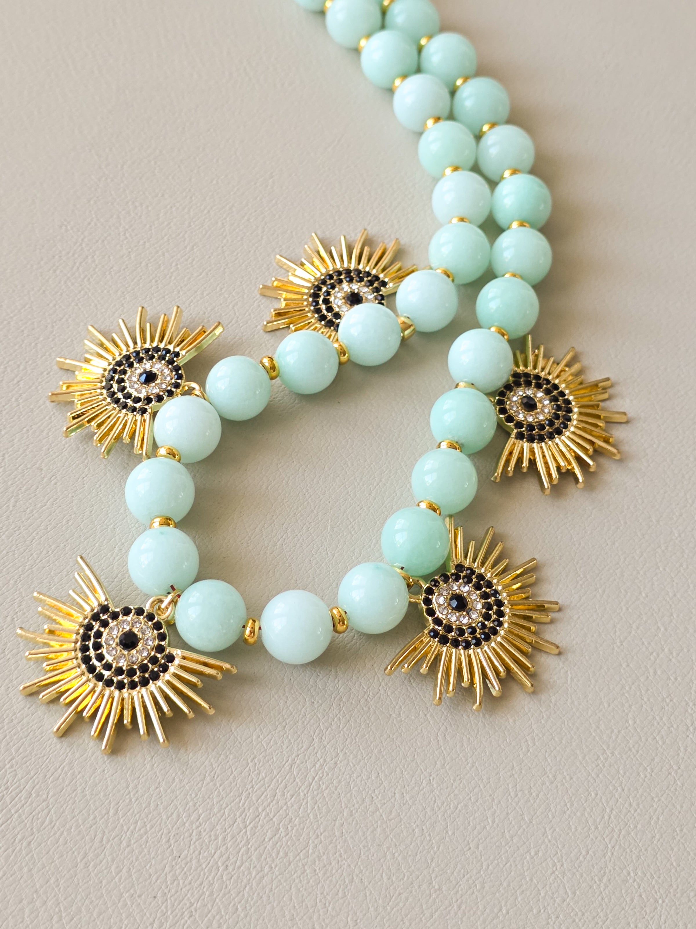 Amazonite Stone & Radiant Eye Charm Necklace