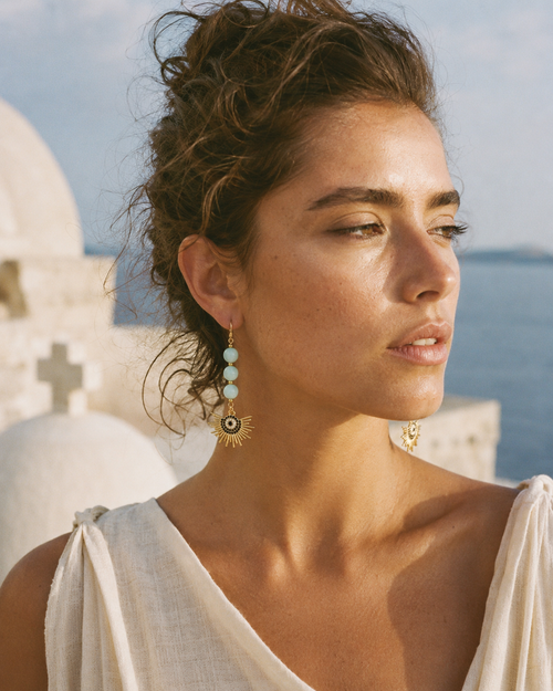 Amazonite Stone & Radiant Eye Statement Earrings