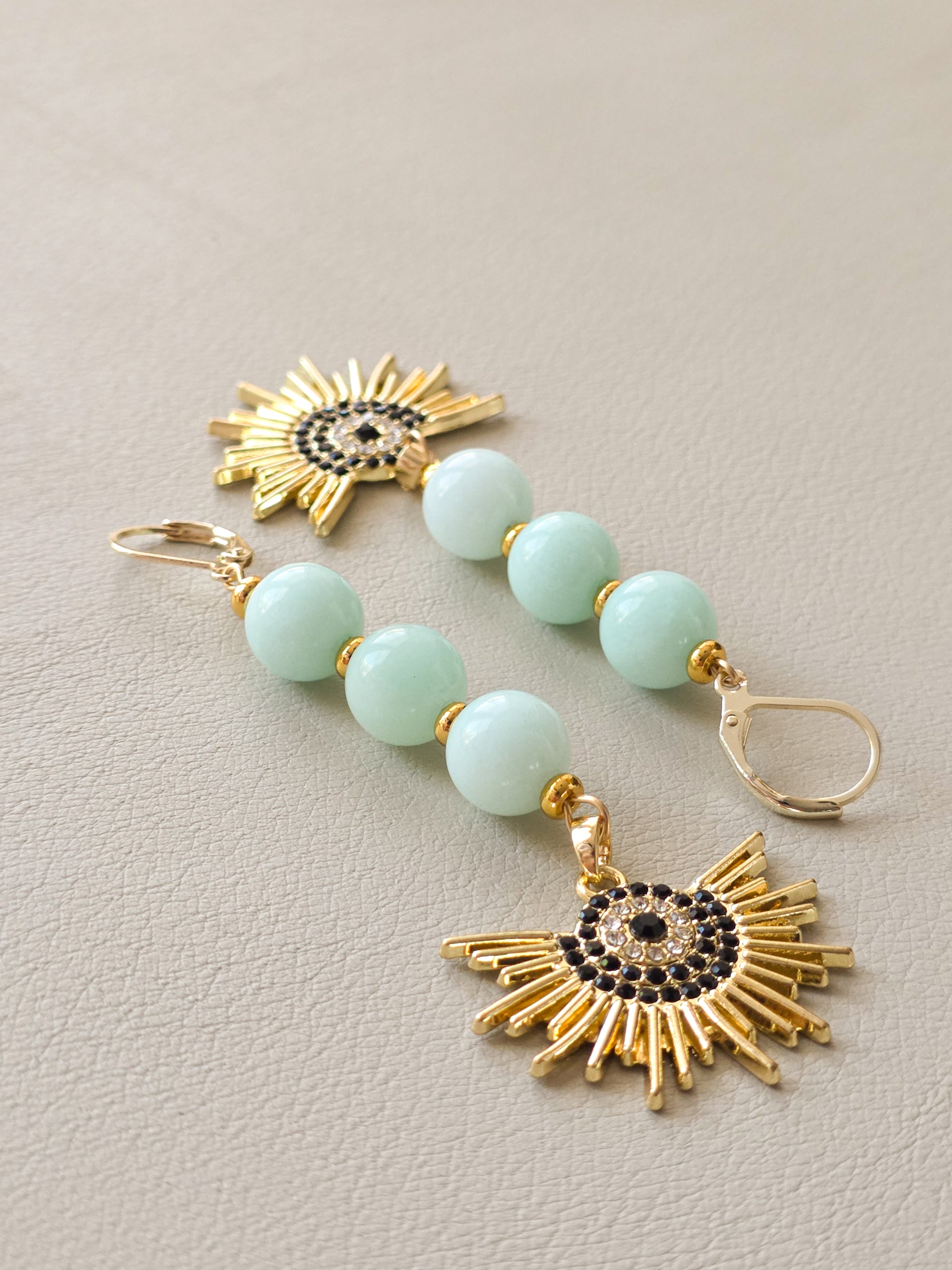 Amazonite Stone & Radiant Eye Statement Earrings
