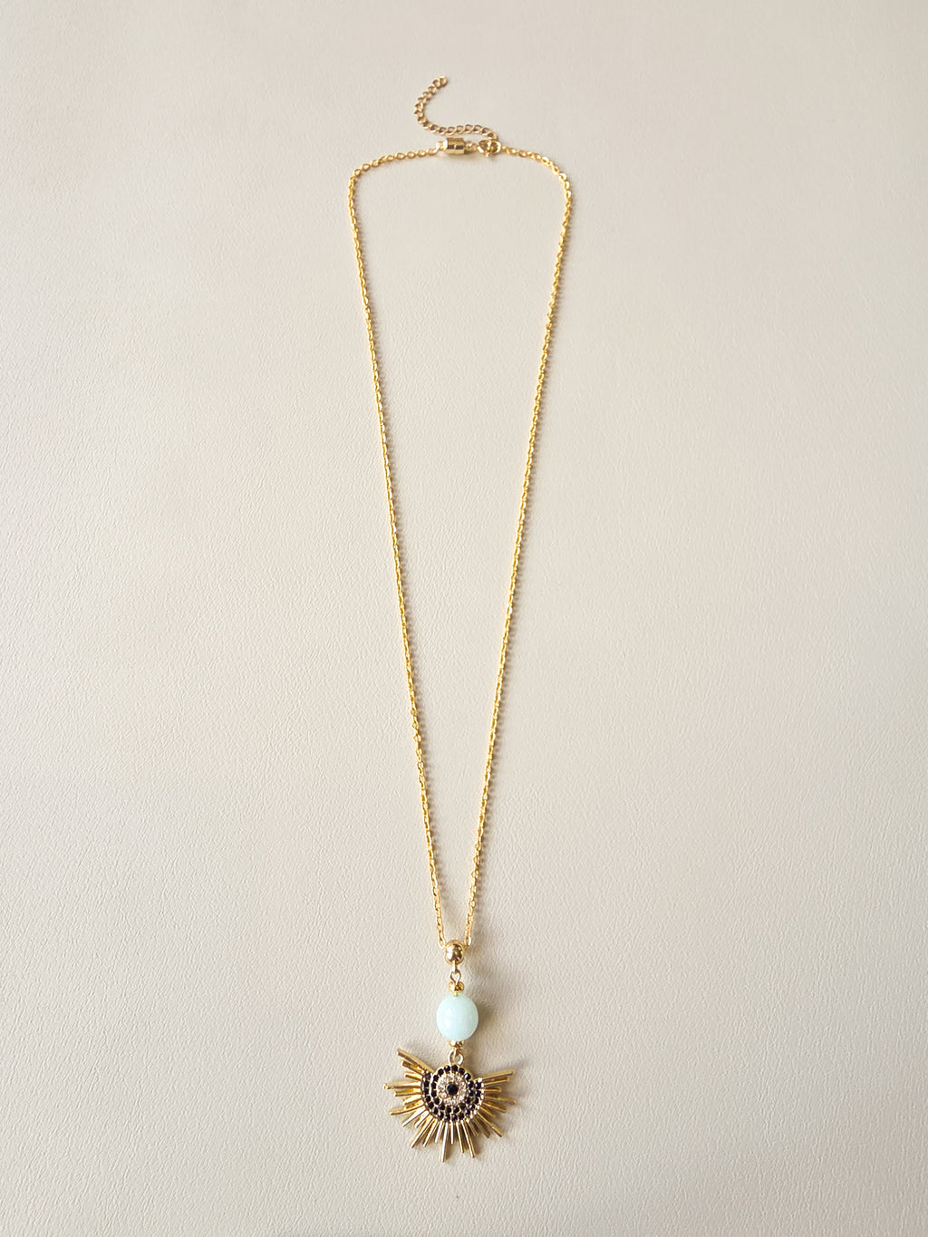 Amazonite & Radiant Eye Long Pendant Necklace