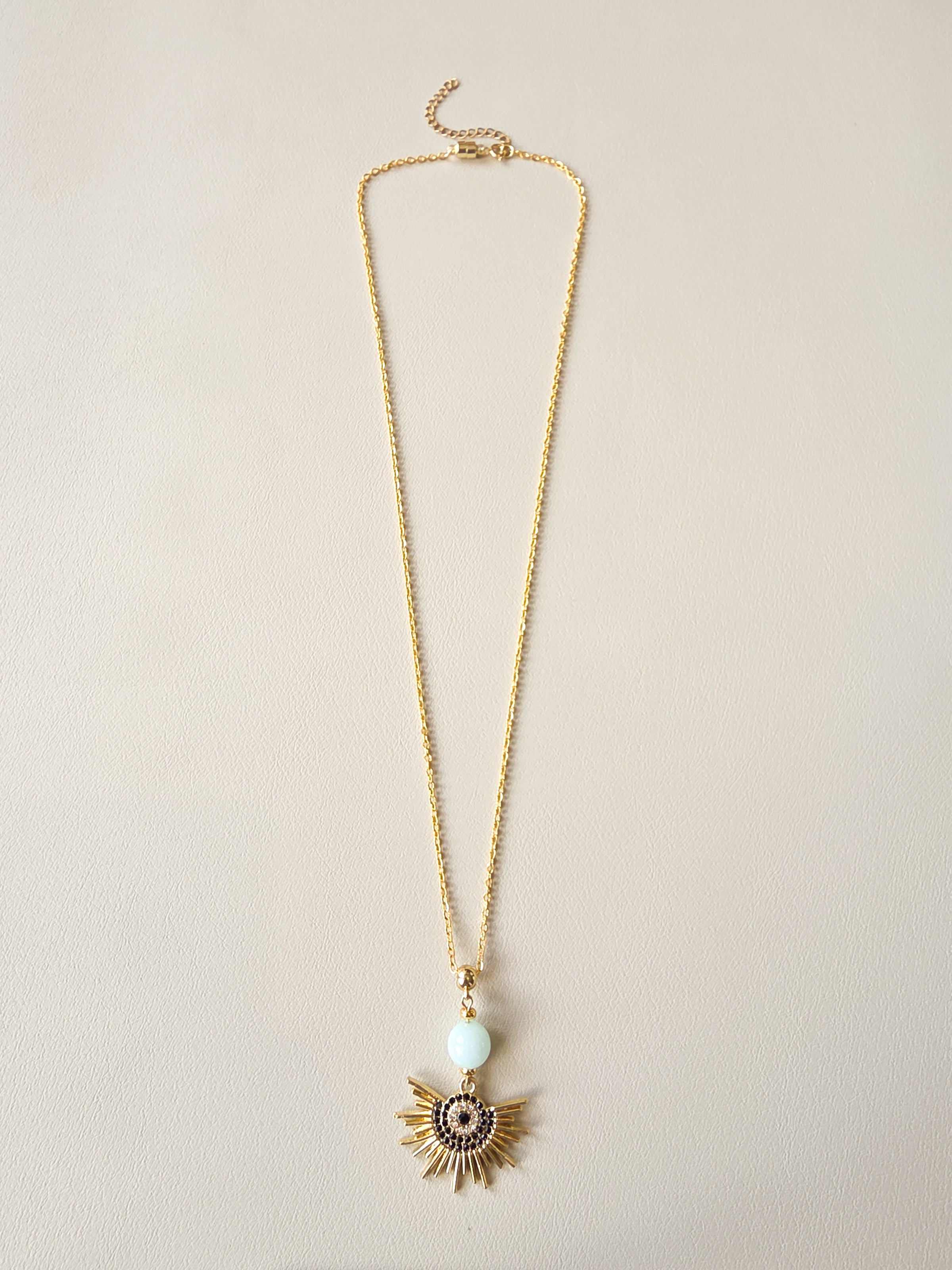 Amazonite & Radiant Eye Long Pendant Necklace