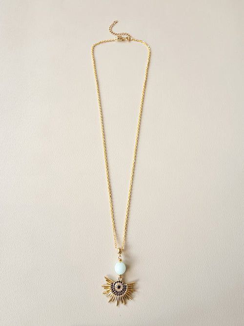 Amazonite & Radiant Eye Long Pendant Necklace