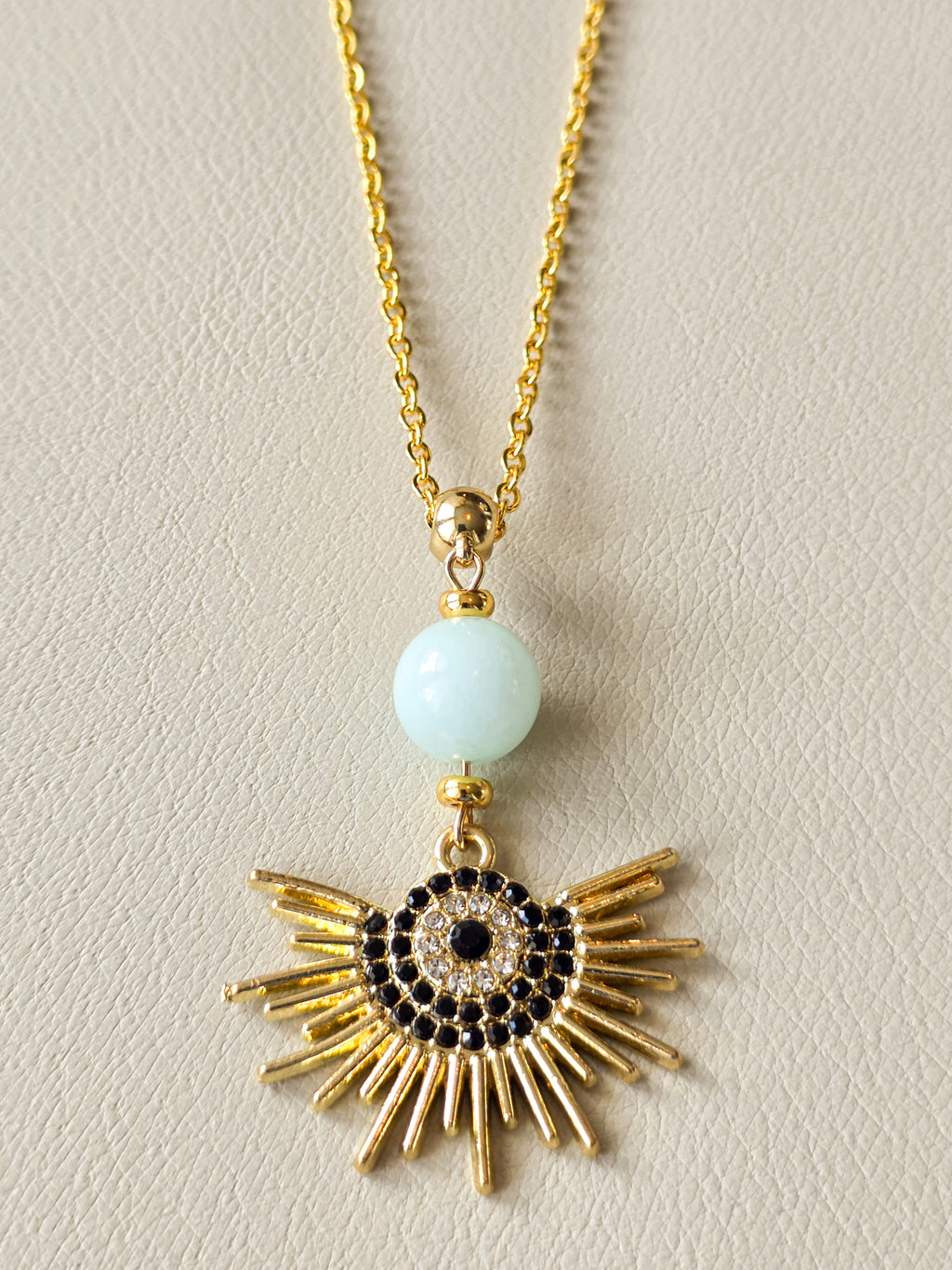 Amazonite & Radiant Eye Long Pendant Necklace