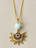 Amazonite & Radiant Eye Long Pendant Necklace