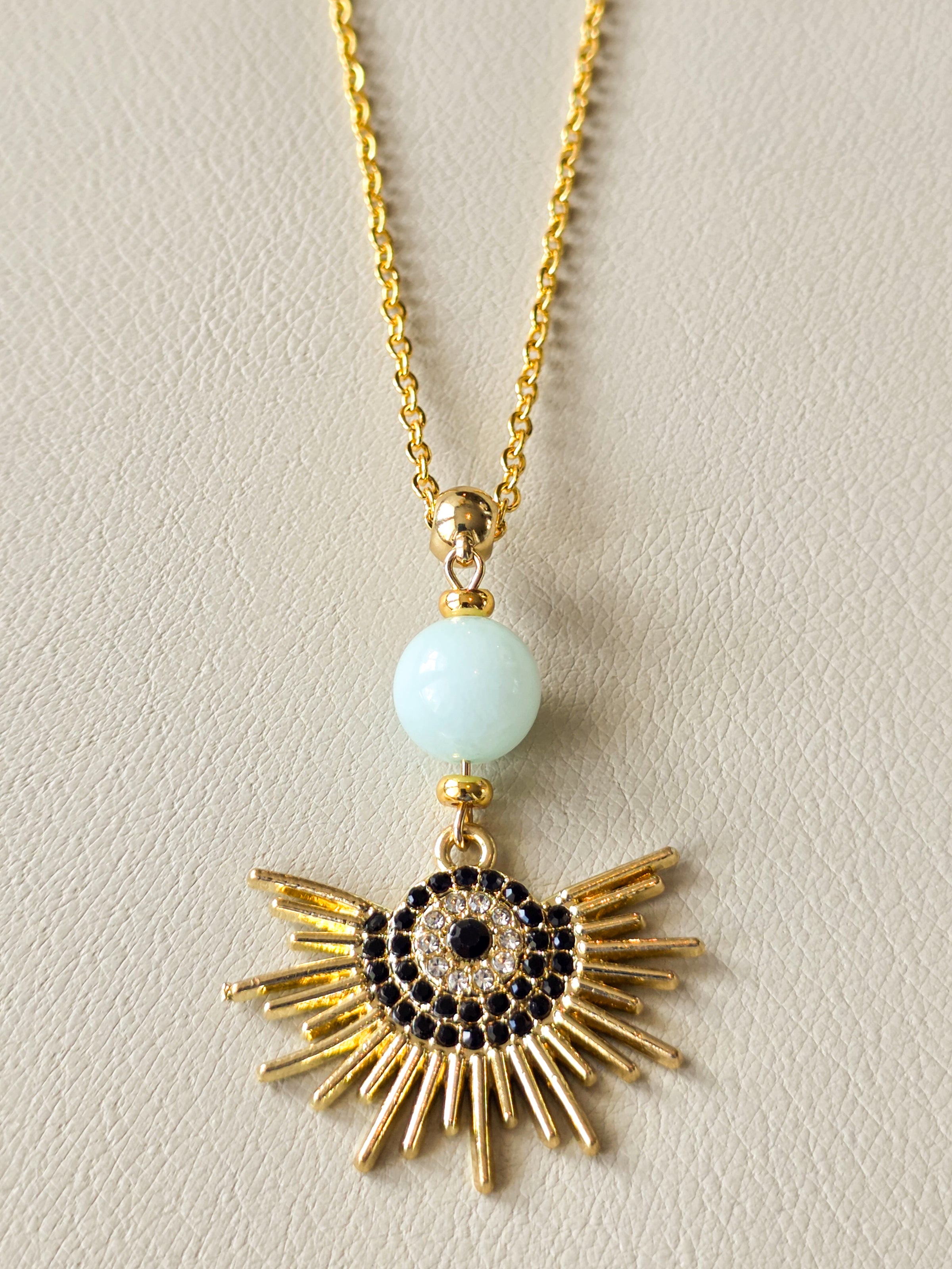 Amazonite & Radiant Eye Long Pendant Necklace