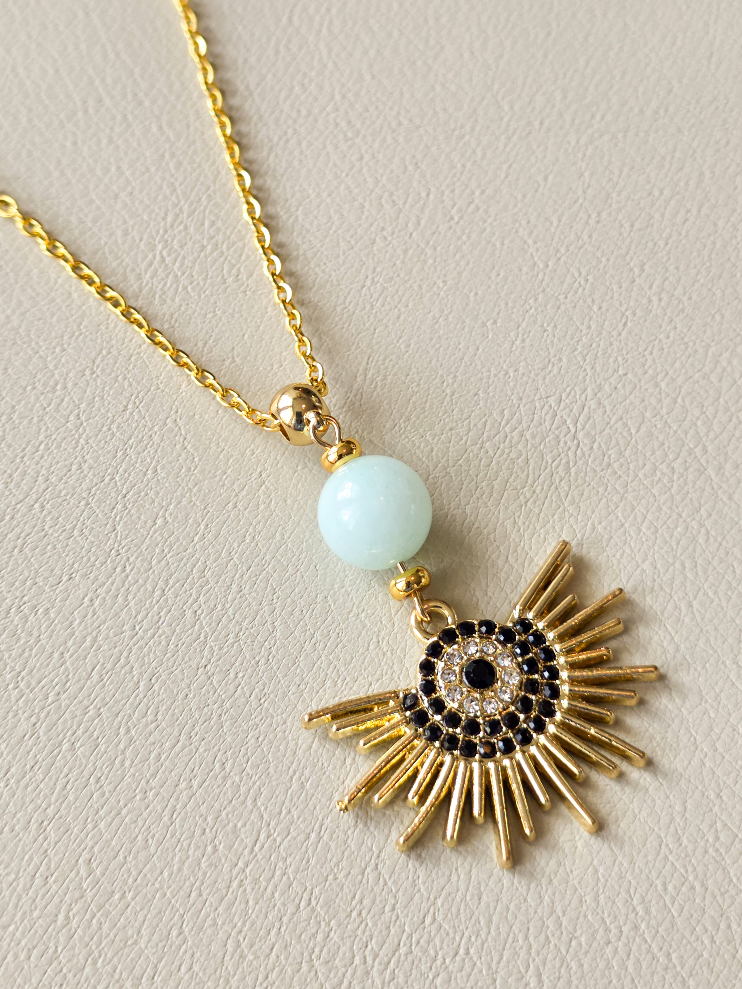 Amazonite & Radiant Eye Long Pendant Necklace