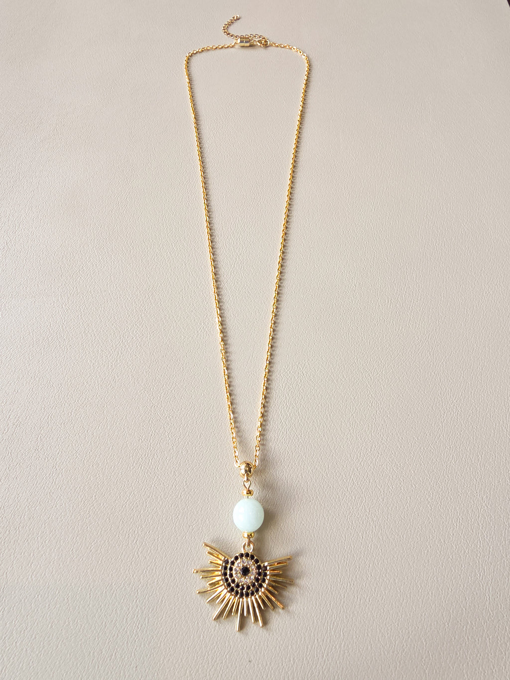 Amazonite & Radiant Eye Long Pendant Necklace