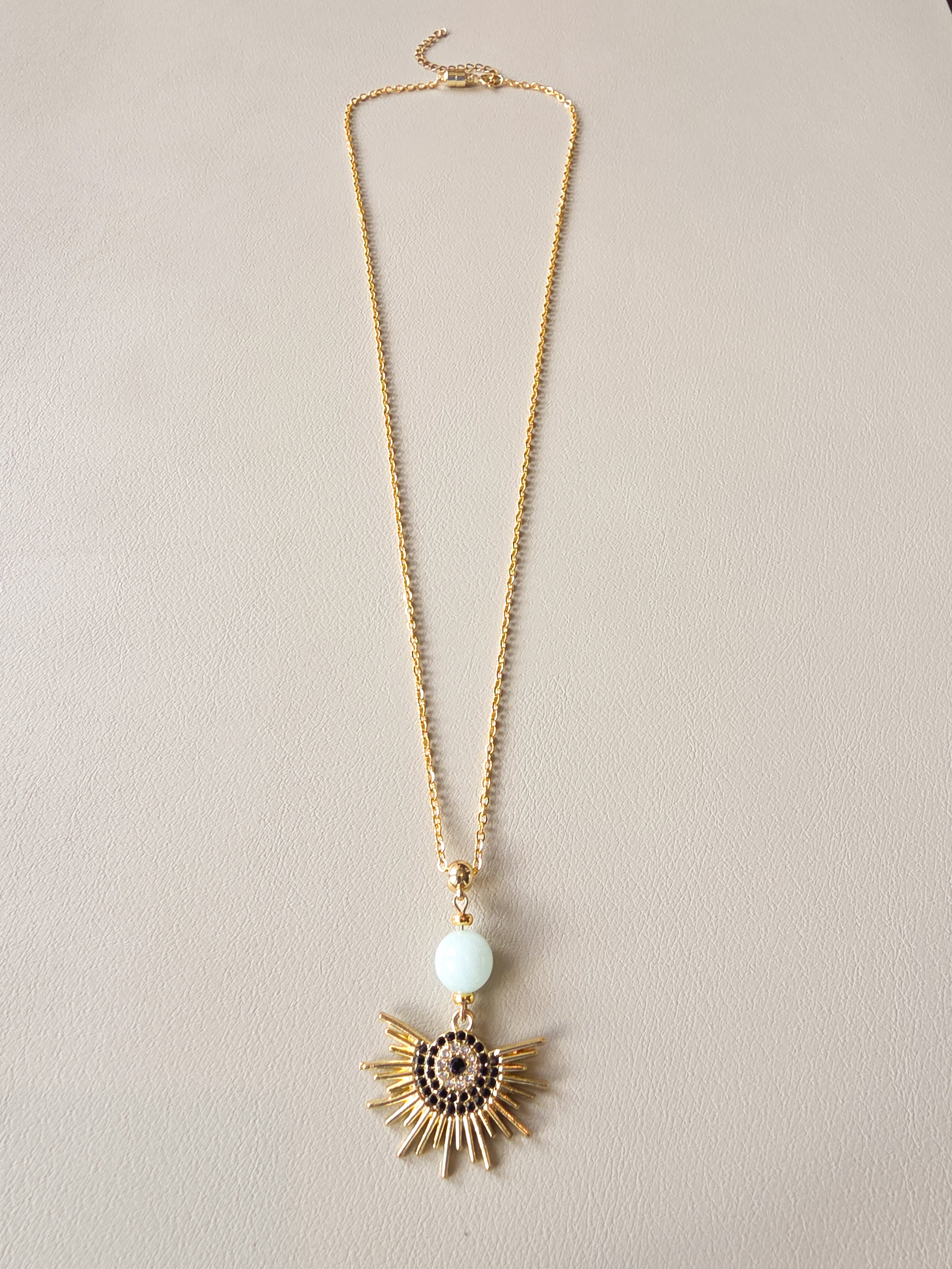 Amazonite & Radiant Eye Long Pendant Necklace