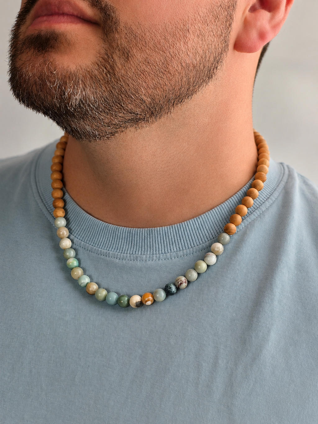 Amazonite & Thuja Wood Beaded Necklace