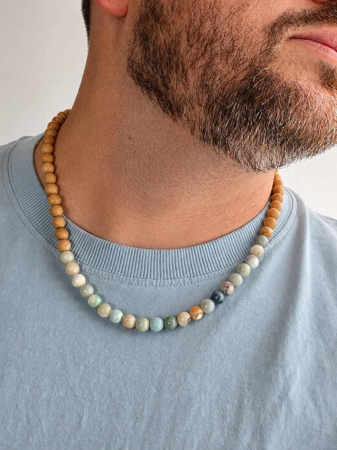 Amazonite & Thuja Wood Beaded Necklace