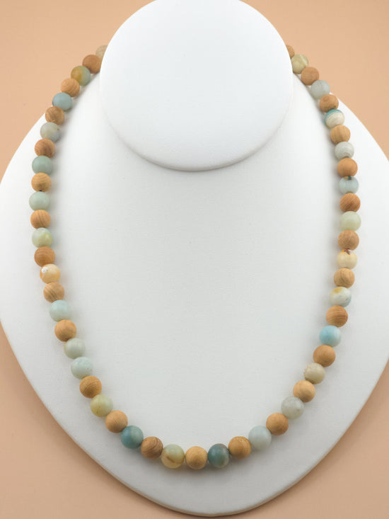 Yew Wood and Amazonite Necklace