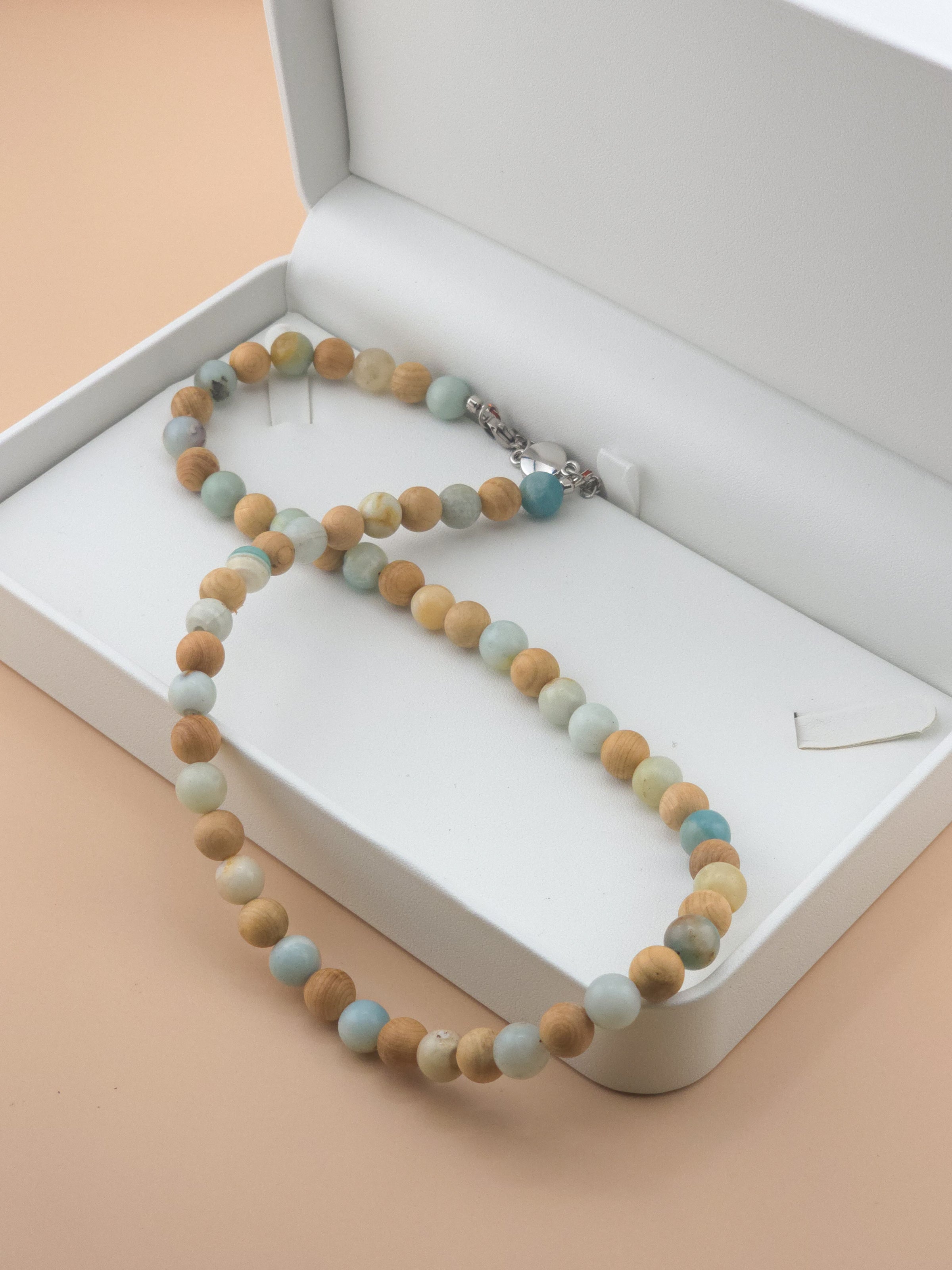 Yew Wood and Amazonite Necklace
