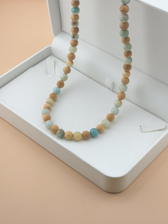 Yew Wood and Amazonite Necklace