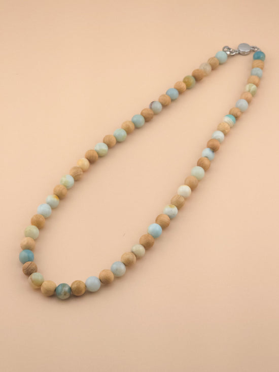 Yew Wood and Amazonite Necklace
