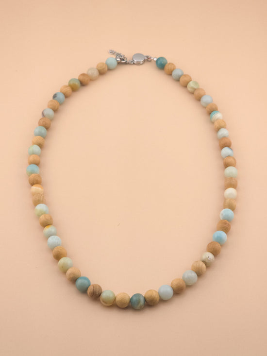 Yew Wood and Amazonite Necklace