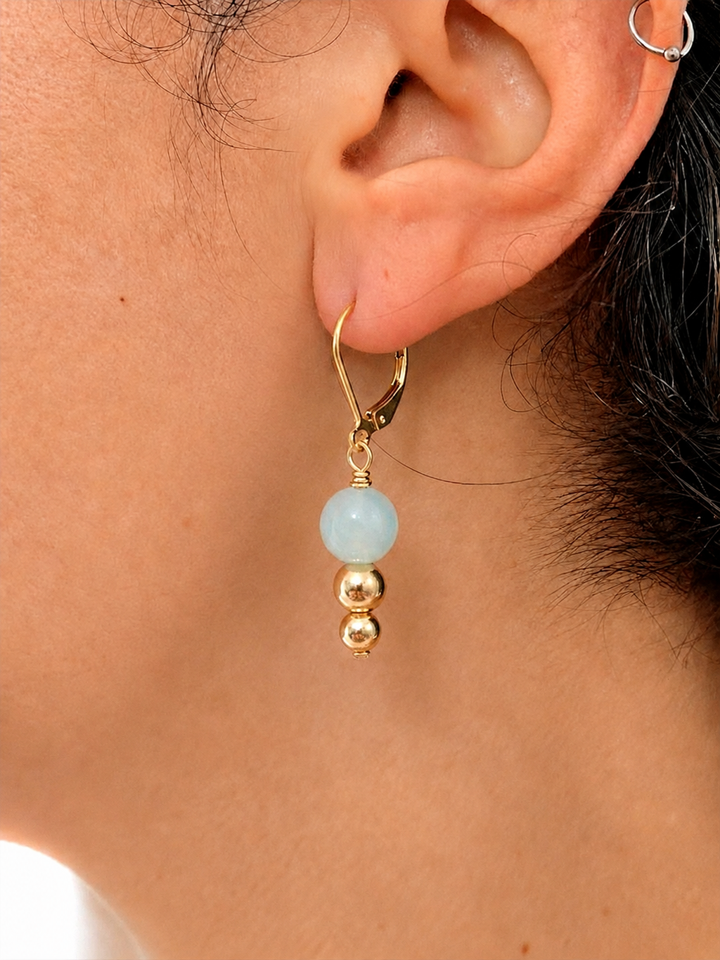Aquamarine & Gold Bead Drop Earrings