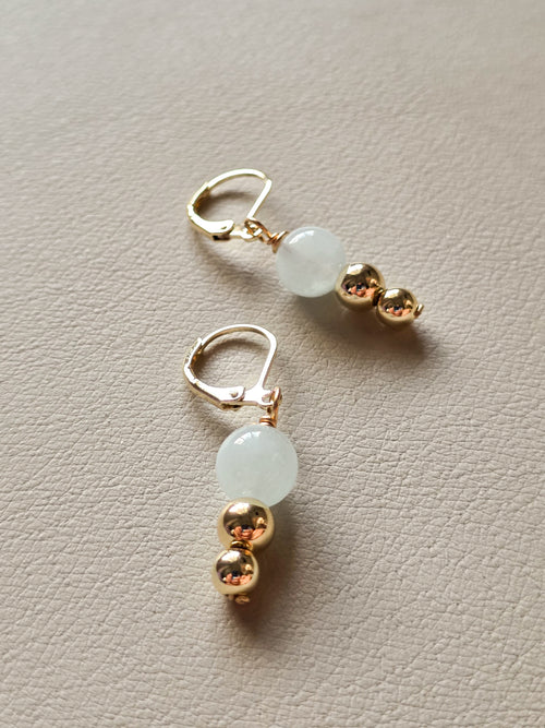 Pair of delicate drop earrings with Aquamarine stone and gold filled beads
