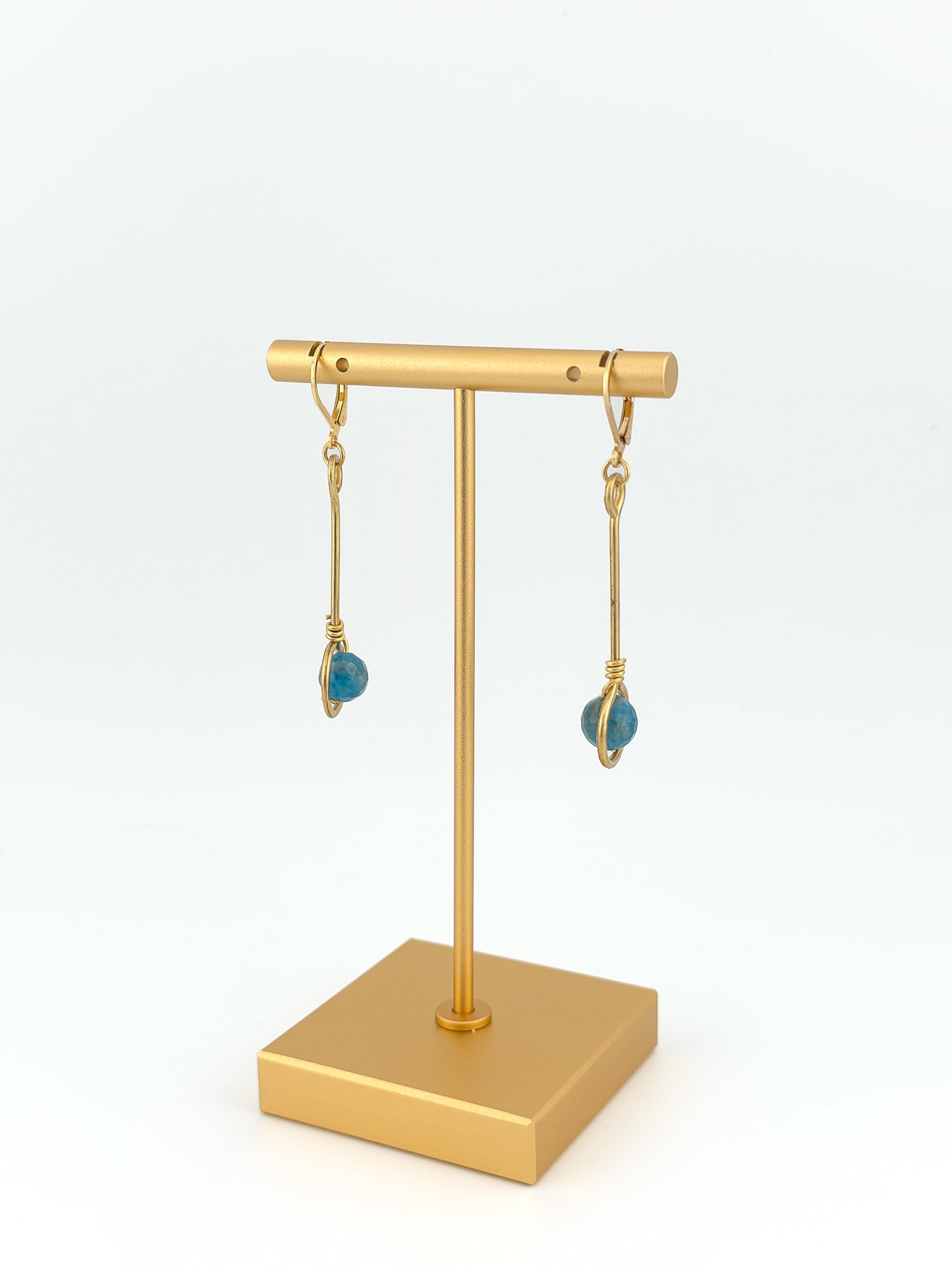 Brass Blue Apatite Drop Earrings