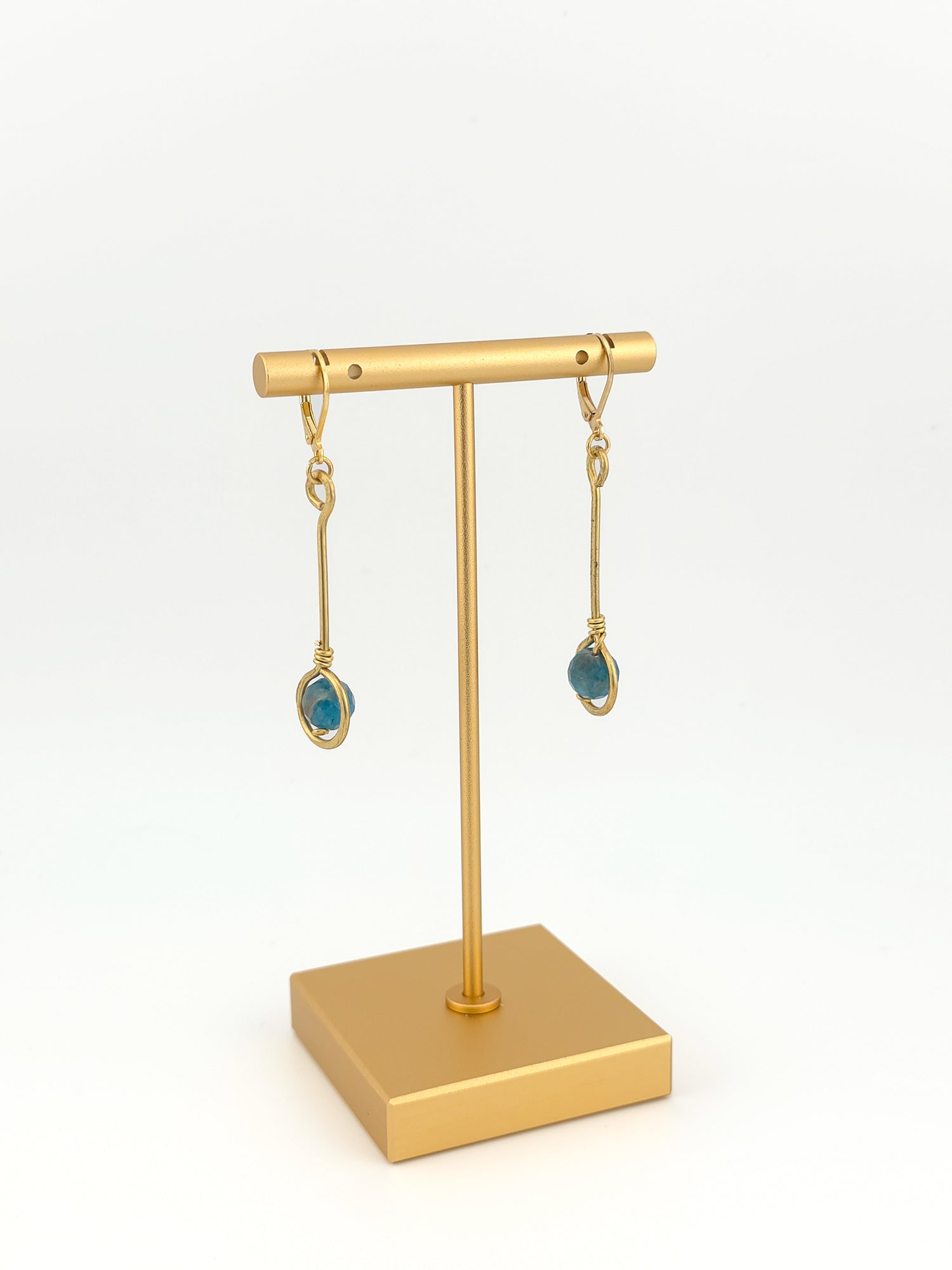 Brass Stem & Blue Apatite Earrings
