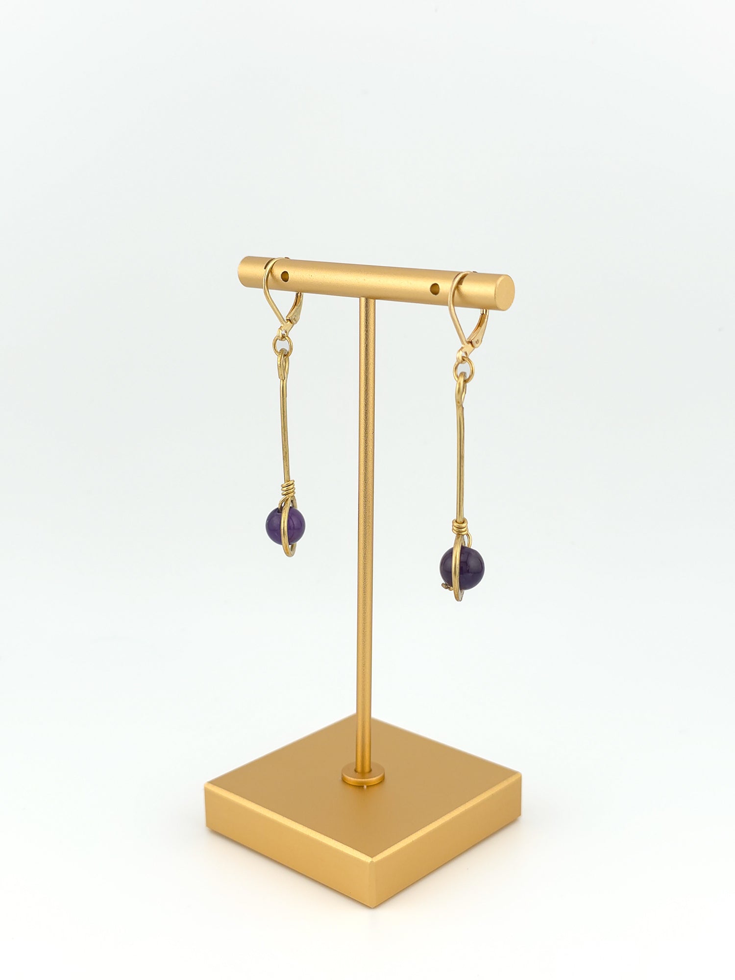 Brass Stem & Amethyst Earrings