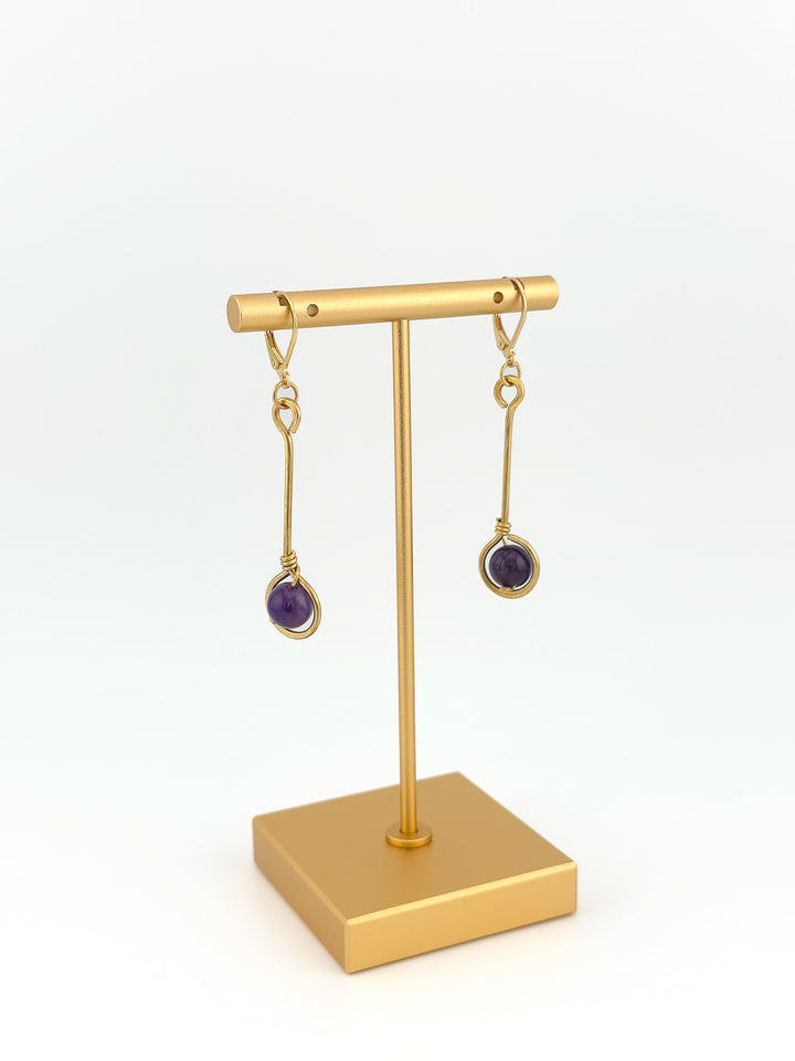 Brass Stem & Amethyst Earrings