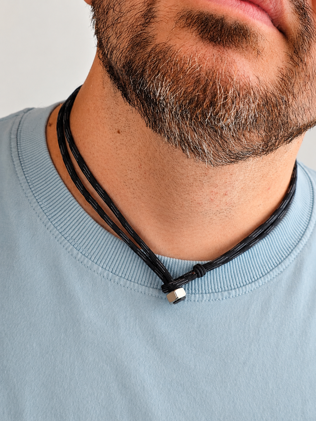 Stainless Steel Grey Stripe All Business Paracord Necklace
