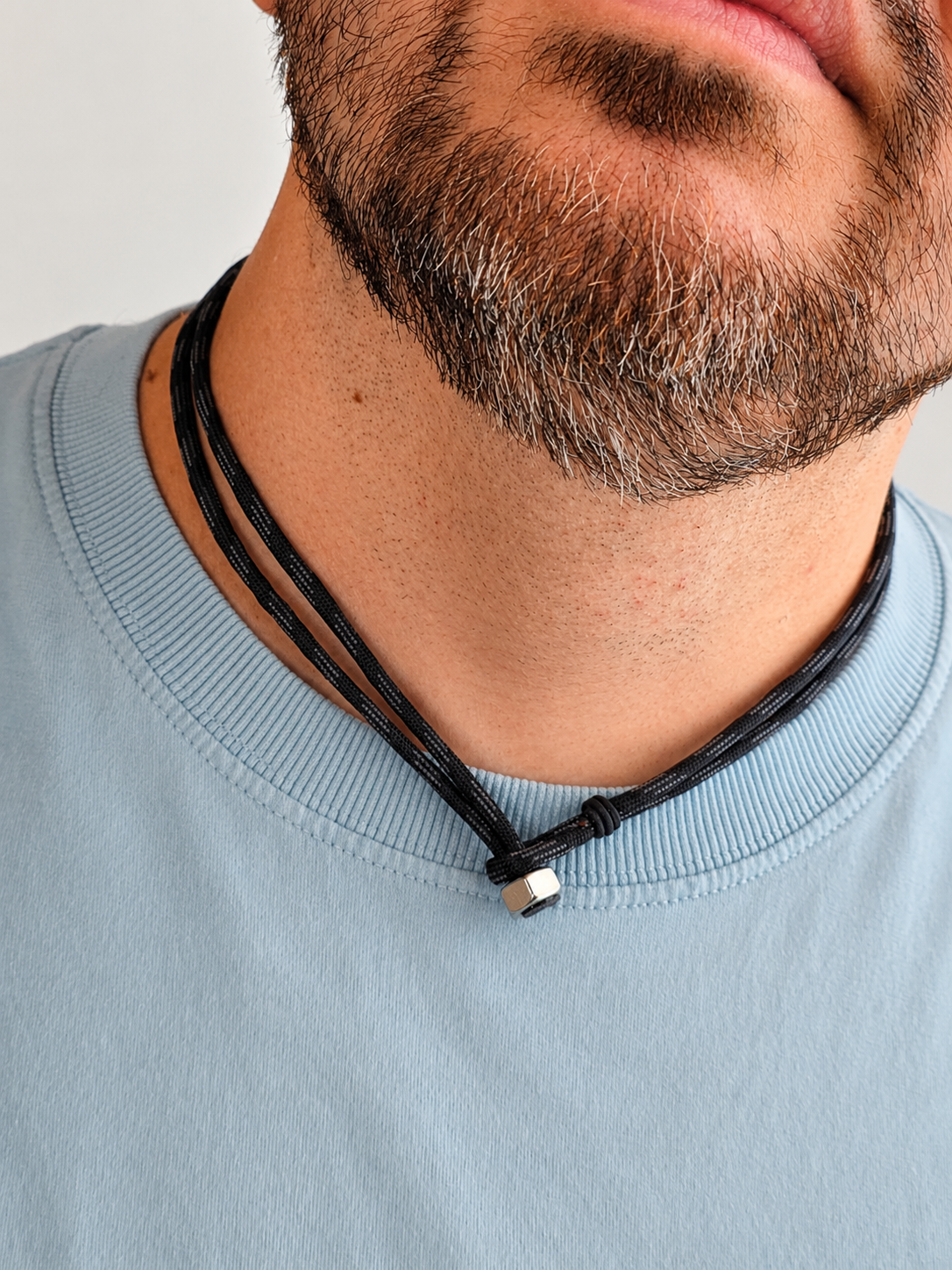 Stainless Steel Grey Stripe All Business Paracord Necklace