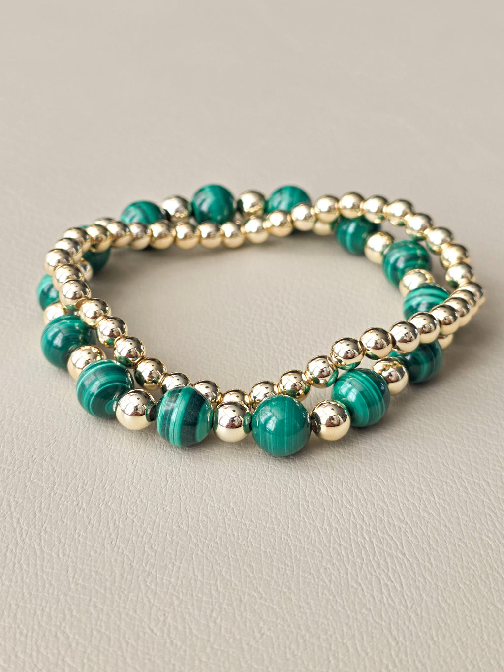 Malachite Bracelet Stack | Gold-Filled